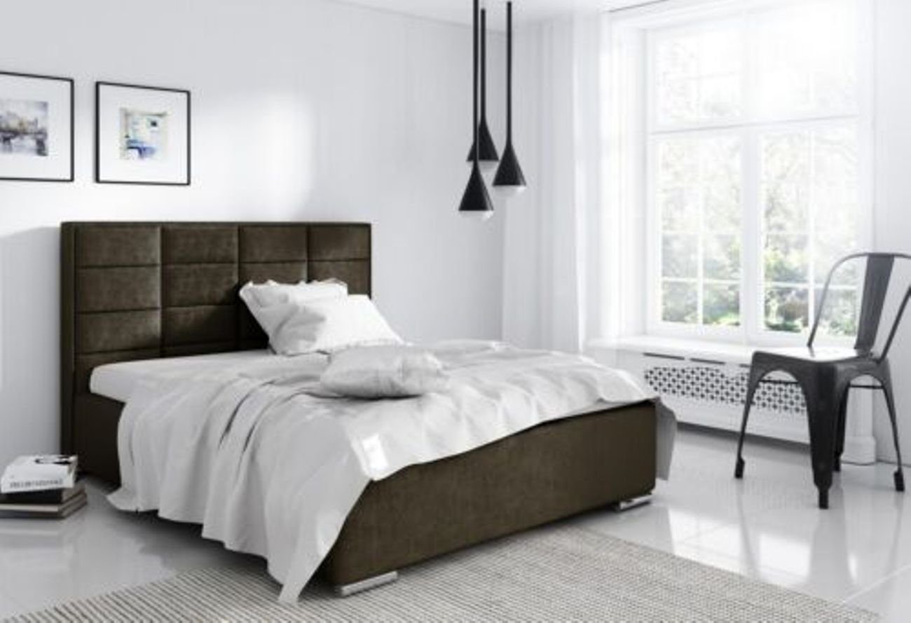 Bett, JVmoebel Schlafzimmer Design Stoff Textil Modern Braun Doppel Bettrahmen Hotel Bett