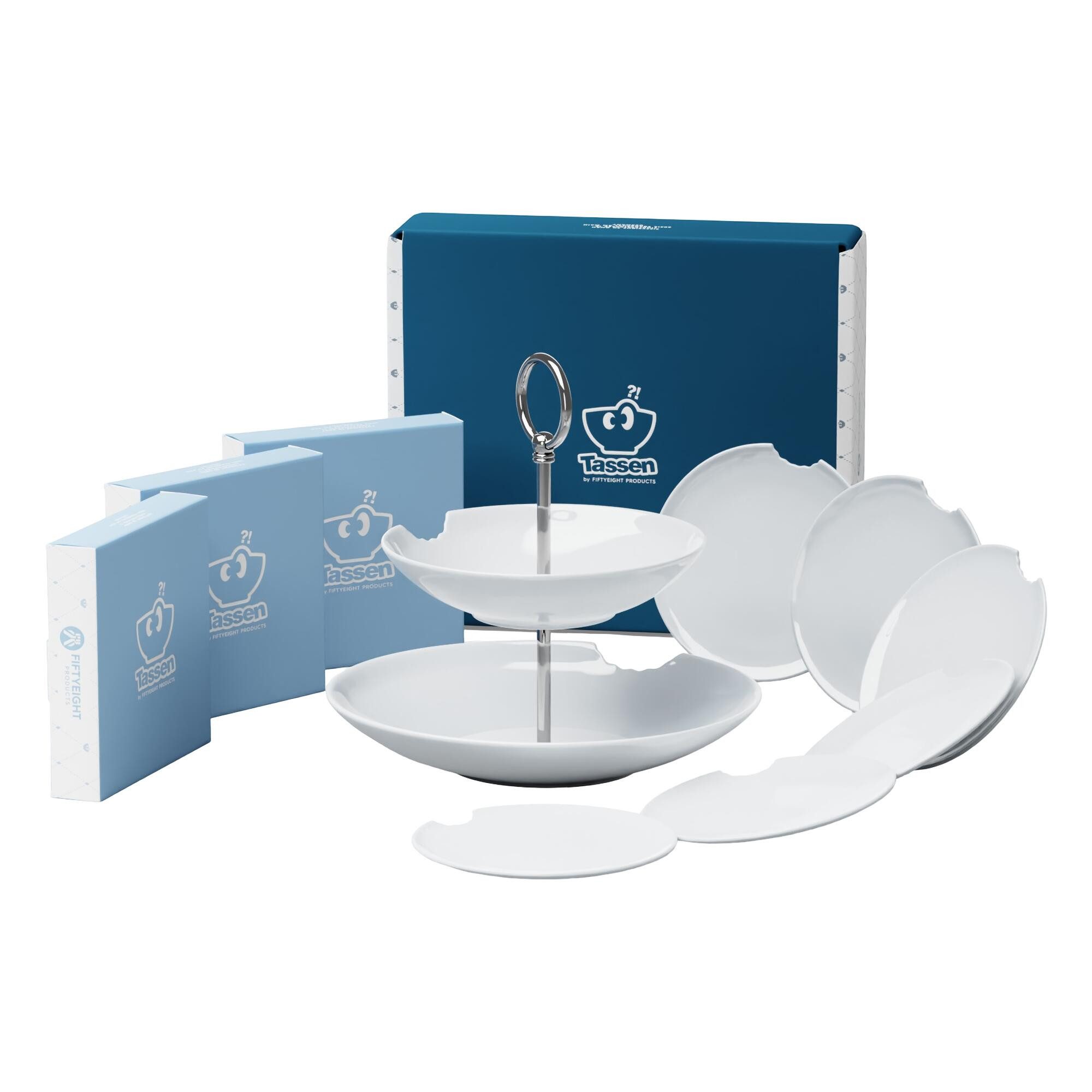 FIFTYEIGHT PRODUCTS Teller Food Tempel Party Set 7-tlg., Etagere + Tellerchen, weiß mit Biss