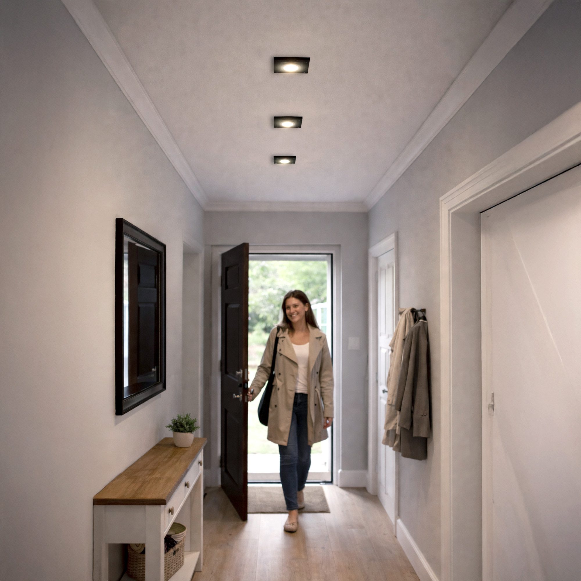 SSC-LUXon LED Einbaustrahler ALINA Einbauleuchte Glas schwarz 5W GU10 drei Lichtfarben Deckenspot, Warmweiß