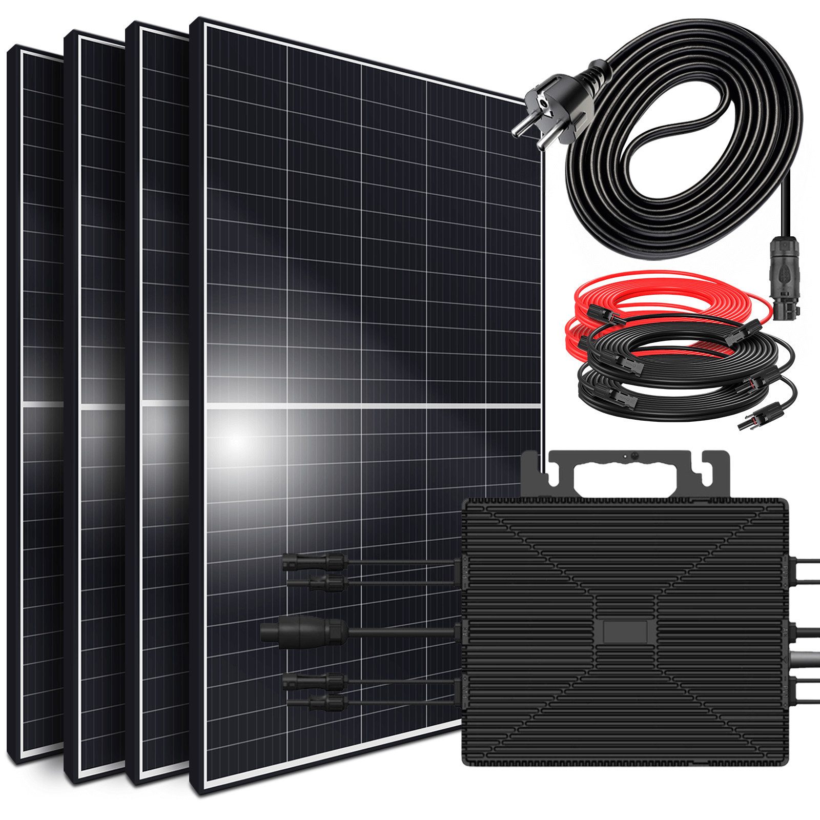 SUNNIVA Balkonkraftwerk 1700W/2000W komplett Steckdose -, (Astro Energy 2000W Micro Wechselrichter - PV Solaranlage Komplettset - 4x 425W (1700W) Solarmodule - inkl. 5m Kabel - Bluetooth, WIFI)