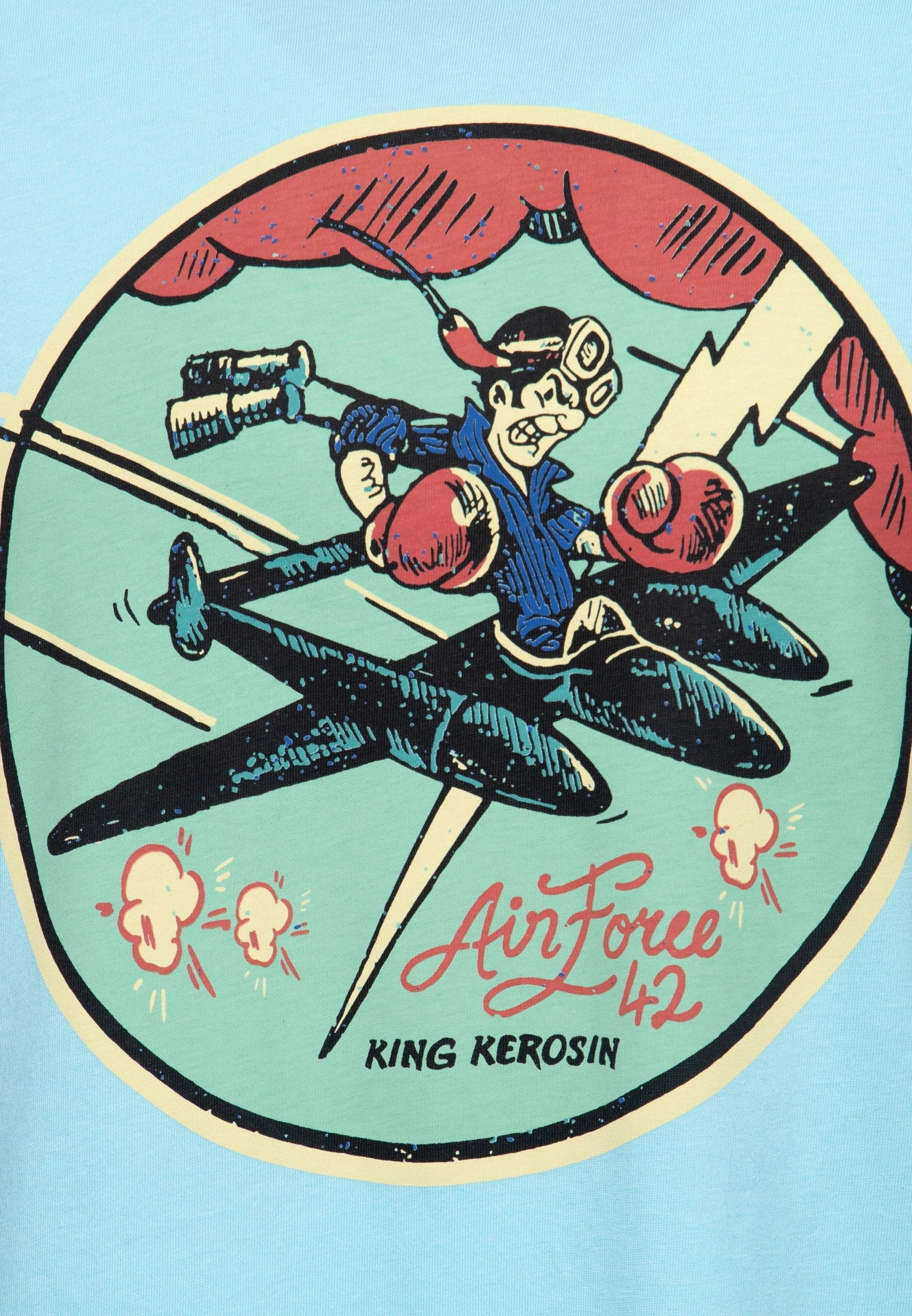 KingKerosin mit (1-tlg) sky im 70s Style coolen Print-Shirt Prints Airforce 42