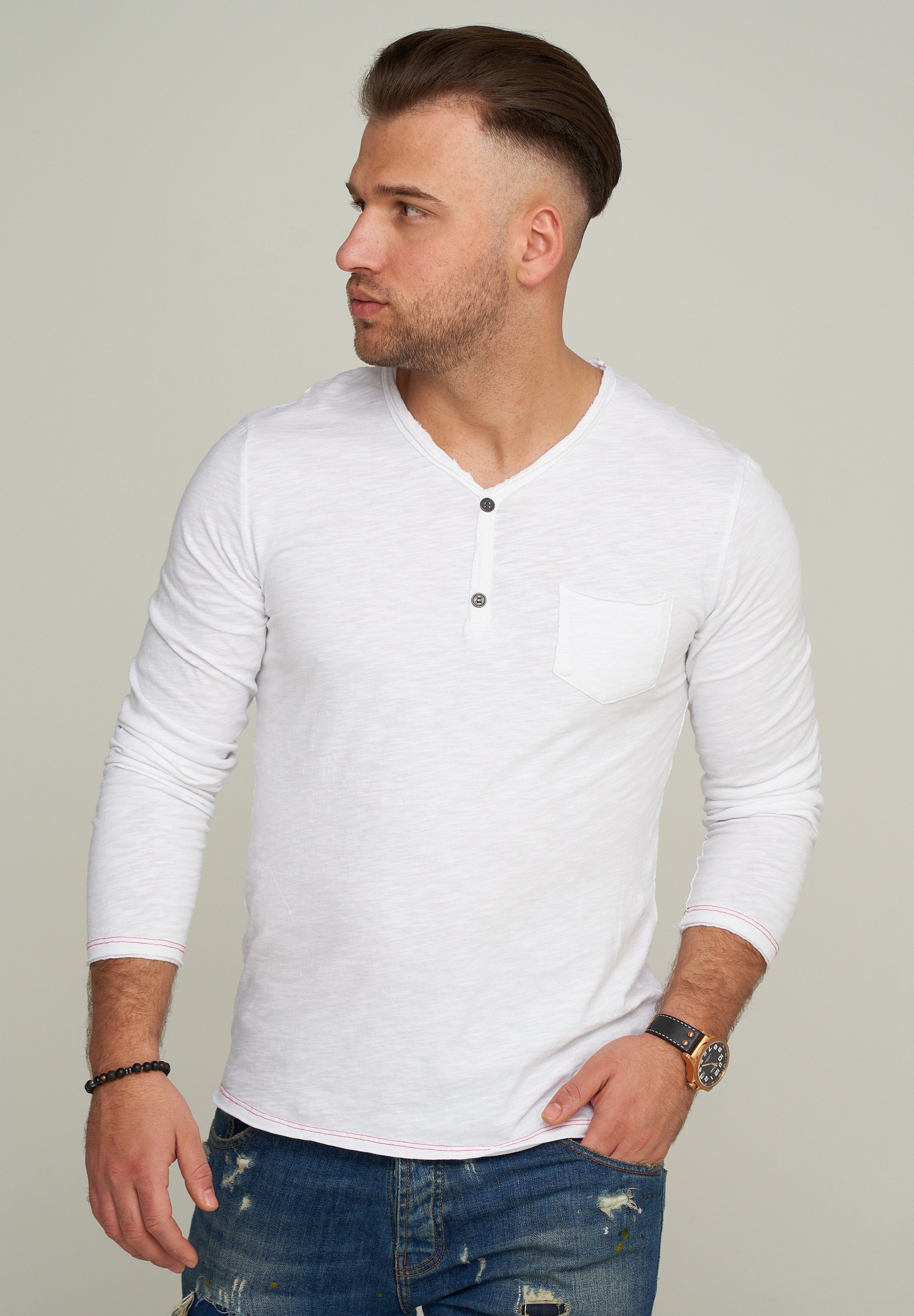 CARISMA Longsleeve CRSEWARD V-Neck mit Knopfleiste günstig online kaufen