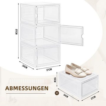 Woltu Schuhbox Aufbewahrungsboxen (3 St), stapelbar Schuhschrank mit magnetischer Tür