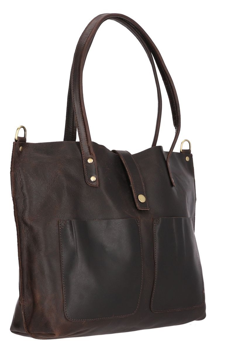 Corno d´Oro Schultertasche Damen Leder Groß Handmade Shopper braun, mit breitem verstellbarem Schultergurt; Vintage Leder