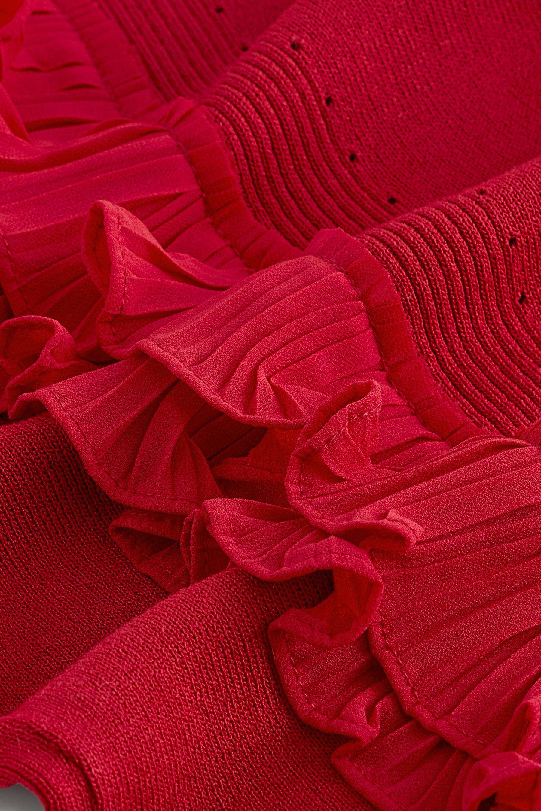 Next 2-in-1-Pullover Webstoff-Pullover Rüschen mit in Lagenoptik Red (1-tlg)