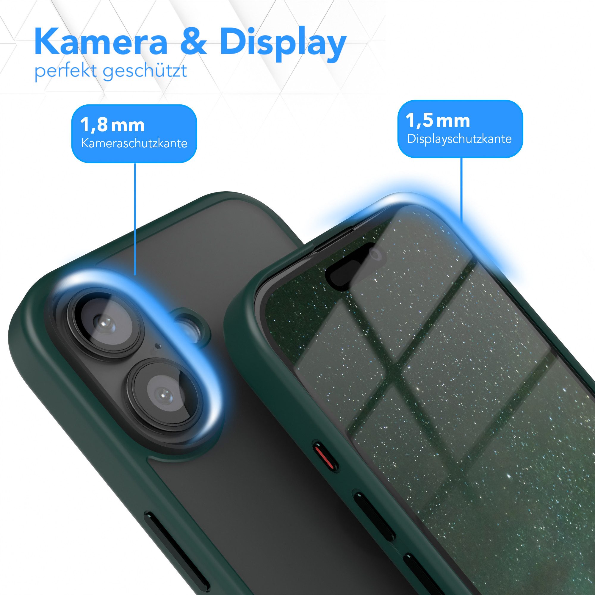 EAZY CASE Handyhülle Outdoor Case für Apple iPhone 16 6,1 Zoll, Slim Cover Durchsichtig Robust Back Cover stoßfest Grün / Nachtgrün