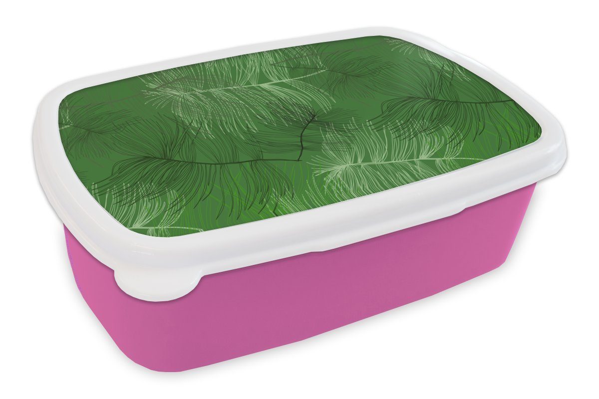 MuchoWow Lunchbox Muster - Blätter - Grün, Kunststoff, (2-tlg), Brotbox für Erwachsene, Brotdose Kinder, Snackbox, Mädchen, Kunststoff rosa