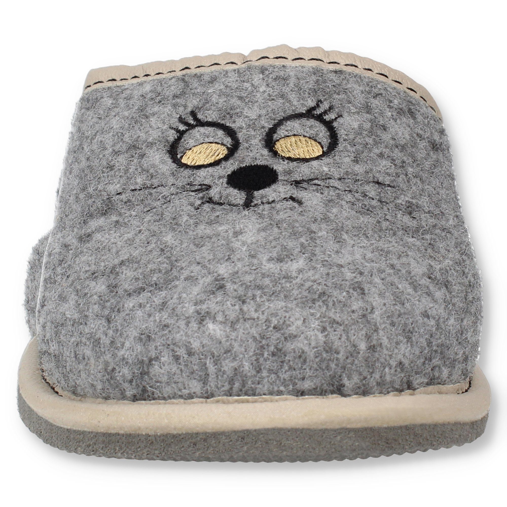 filsko Holmsund Damen Hausschuh Katzen Hausschuhe, Katzengesicht, Filzhausschuhe, Slip-On, Open-Toe