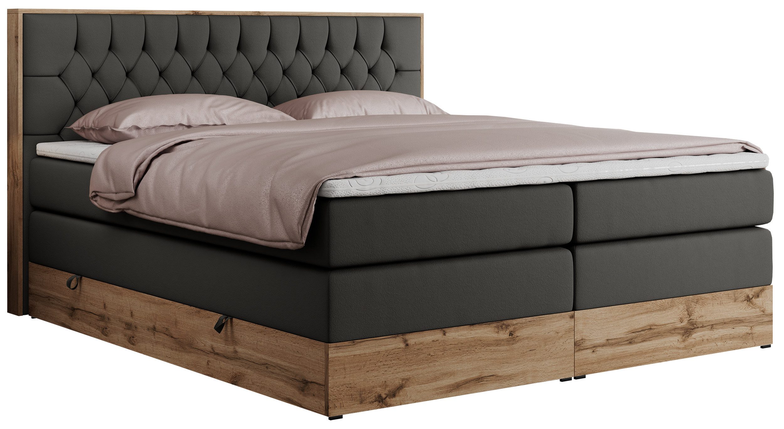 MKS MÖBEL Boxspringbett AMORE KING (Set, T30-Schaum, Topper T25/Visco, fünf Matratzen, zwei Bettkästen), mit Multipocket Matratzen, Boxspringbett, mit Möbelplatten