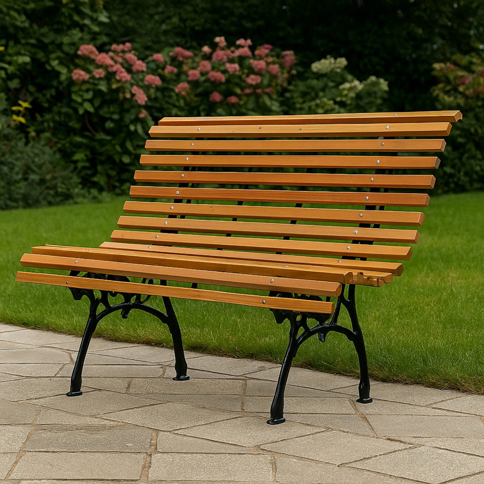 Koopman Gartenbank Parkbank Sitzbank Holz Metall Gusseisen Ergonomisch Muldensitz (Stück, 1-St., Packung), 117x61cm, Holz, Sitzfläche abgerundet, 2-Sitzer, Belastbar 200kg