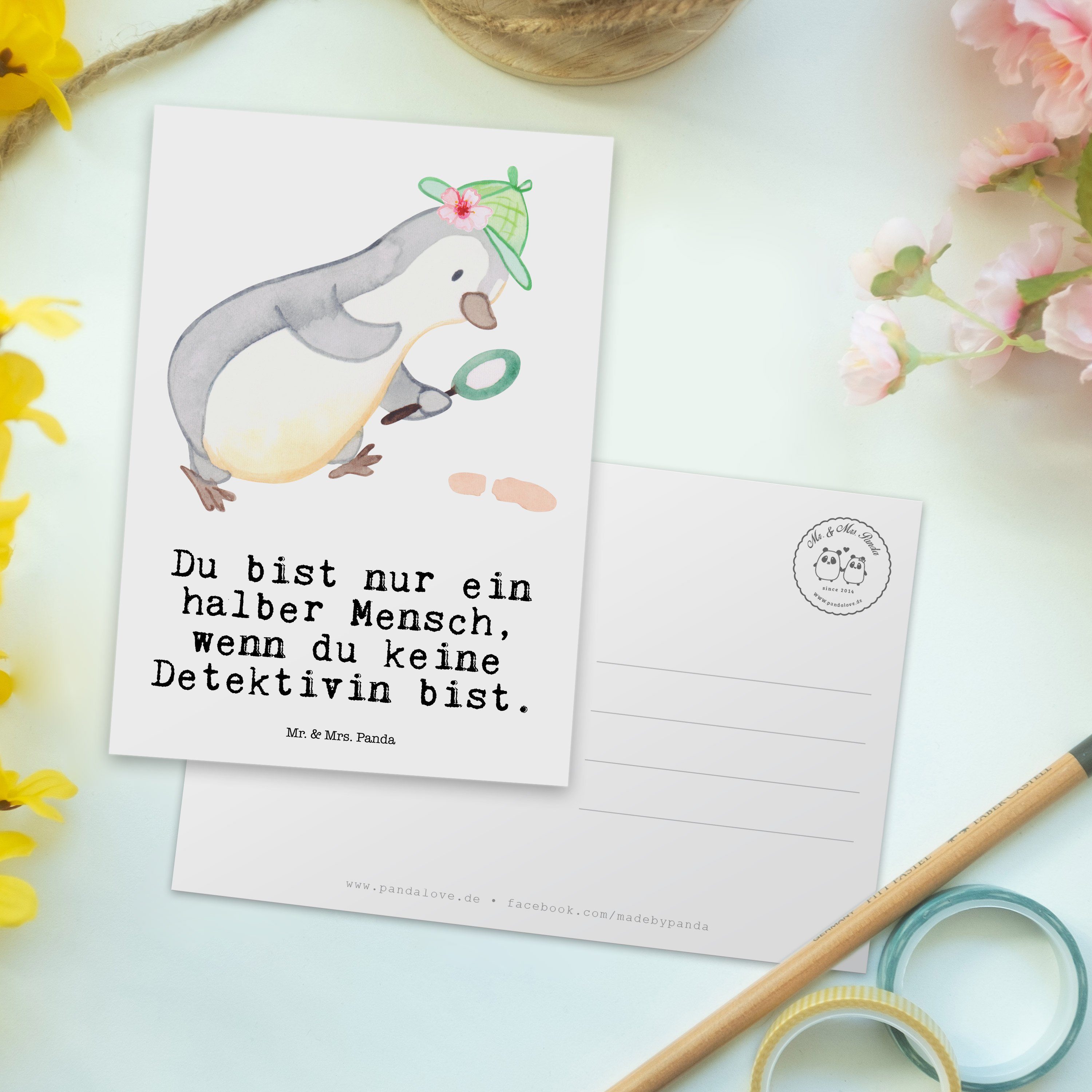 mit Weiß Mr. Geburtstagskarte, Panda Ermittlerin Postkarte Detektivin Geschenk, Herz - & - Mrs.