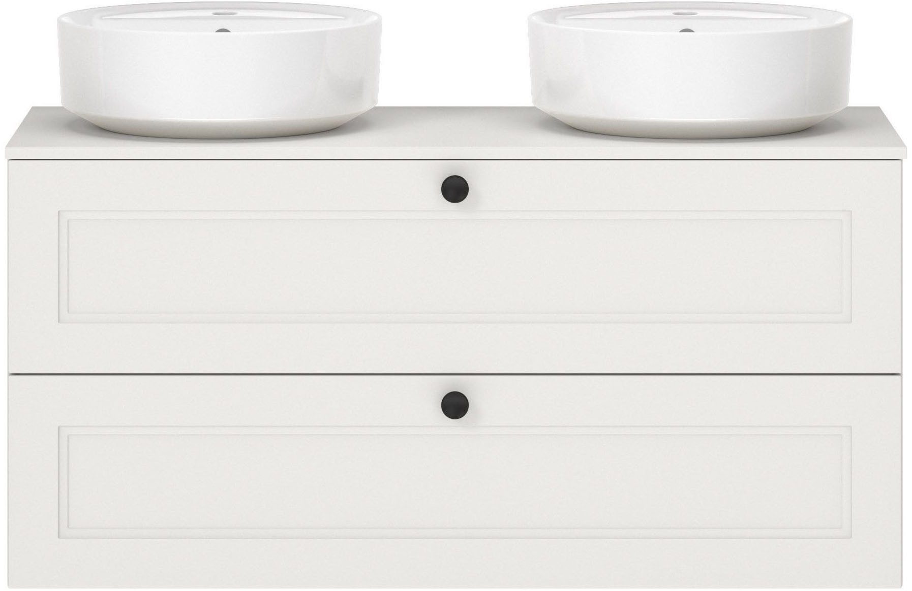 nobilia® Badmöbel-Set Cascada, (Set, 3-St., ink. 2 runder Aufsatzwaschbecken), vormontiert, mit Soft-Close, Breite 120 cm
