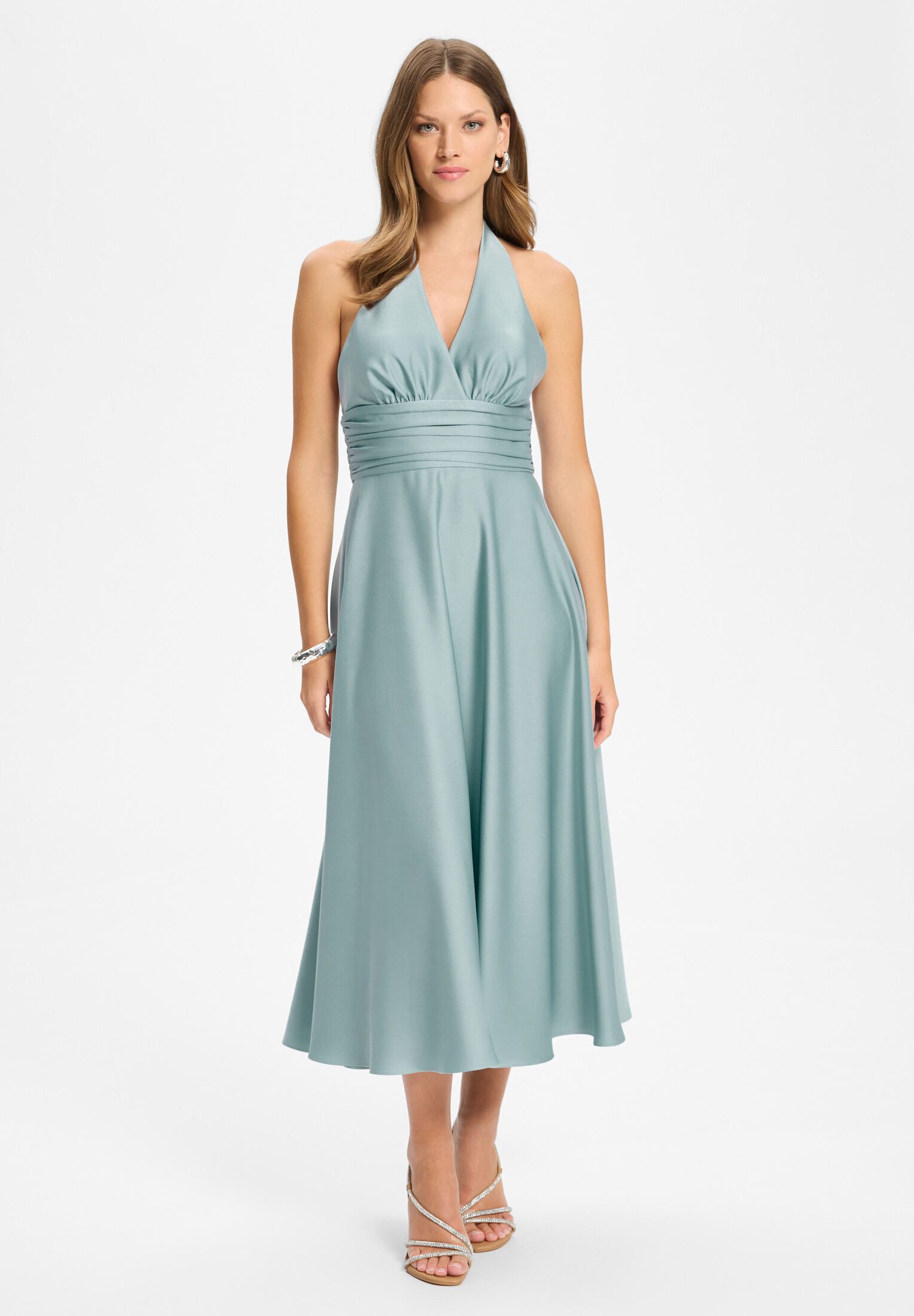 SWING Cocktailkleid - Neckholder Kleid aus Satin Figurbetonte Passform mit fließendem Rockteil