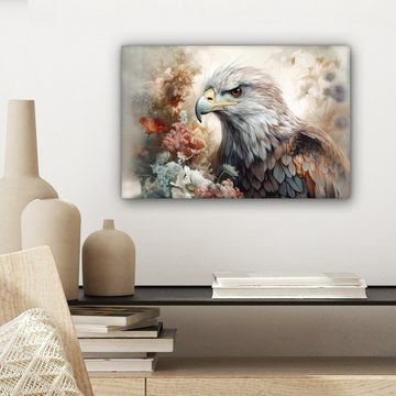 OneMillionCanvasses® Leinwandbild Adler - Adler - Vogel - Blumen - Natur, (1 St), Wandbild Leinwandbilder, Aufhängefertig, Wanddeko, 30x20 cm