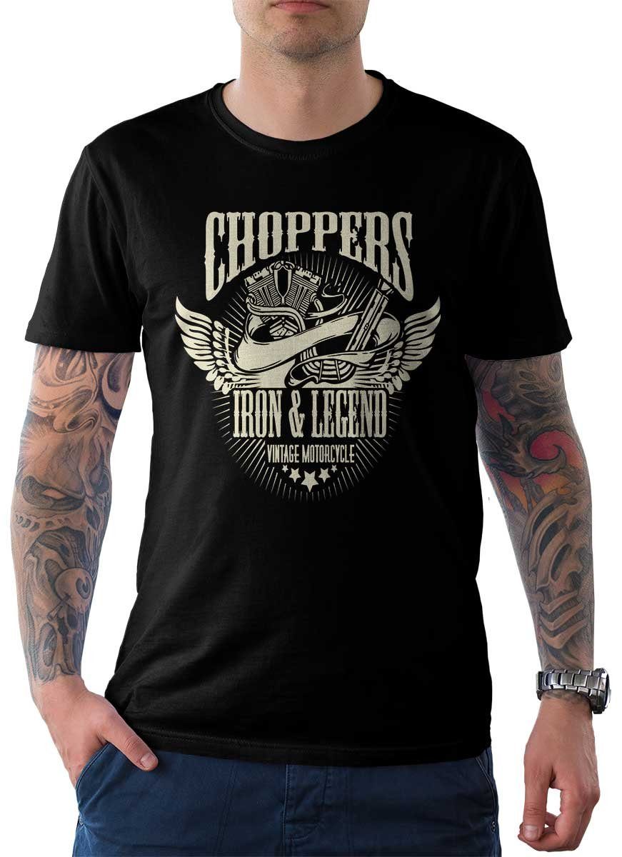 Rebel On Wheels T-Shirt Herren T-Shirt Tee Choppers mit Biker / Motorrad Motiv Schwarz