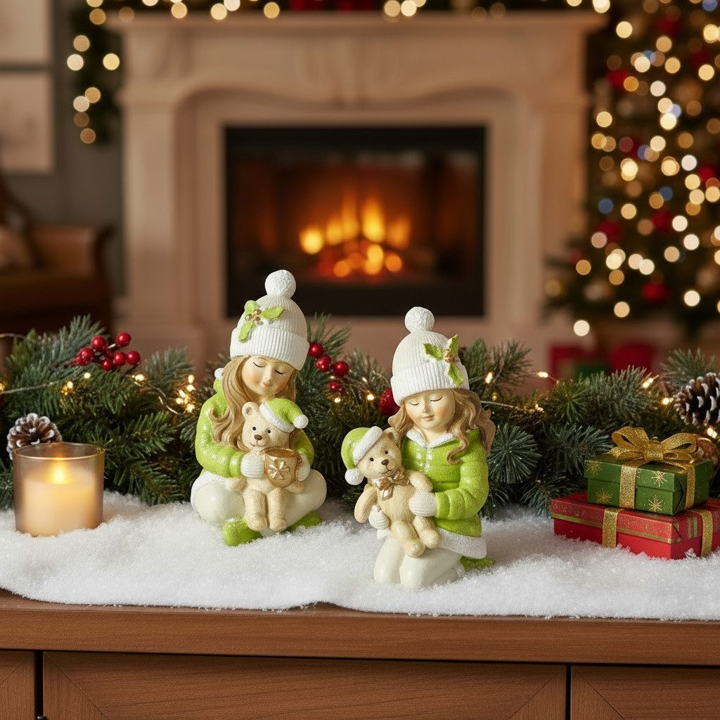 MF Weihnachtsfigur Weihnachtsdeko Figur Maren 2er Set Mädchen mit Teddybär günstig online kaufen