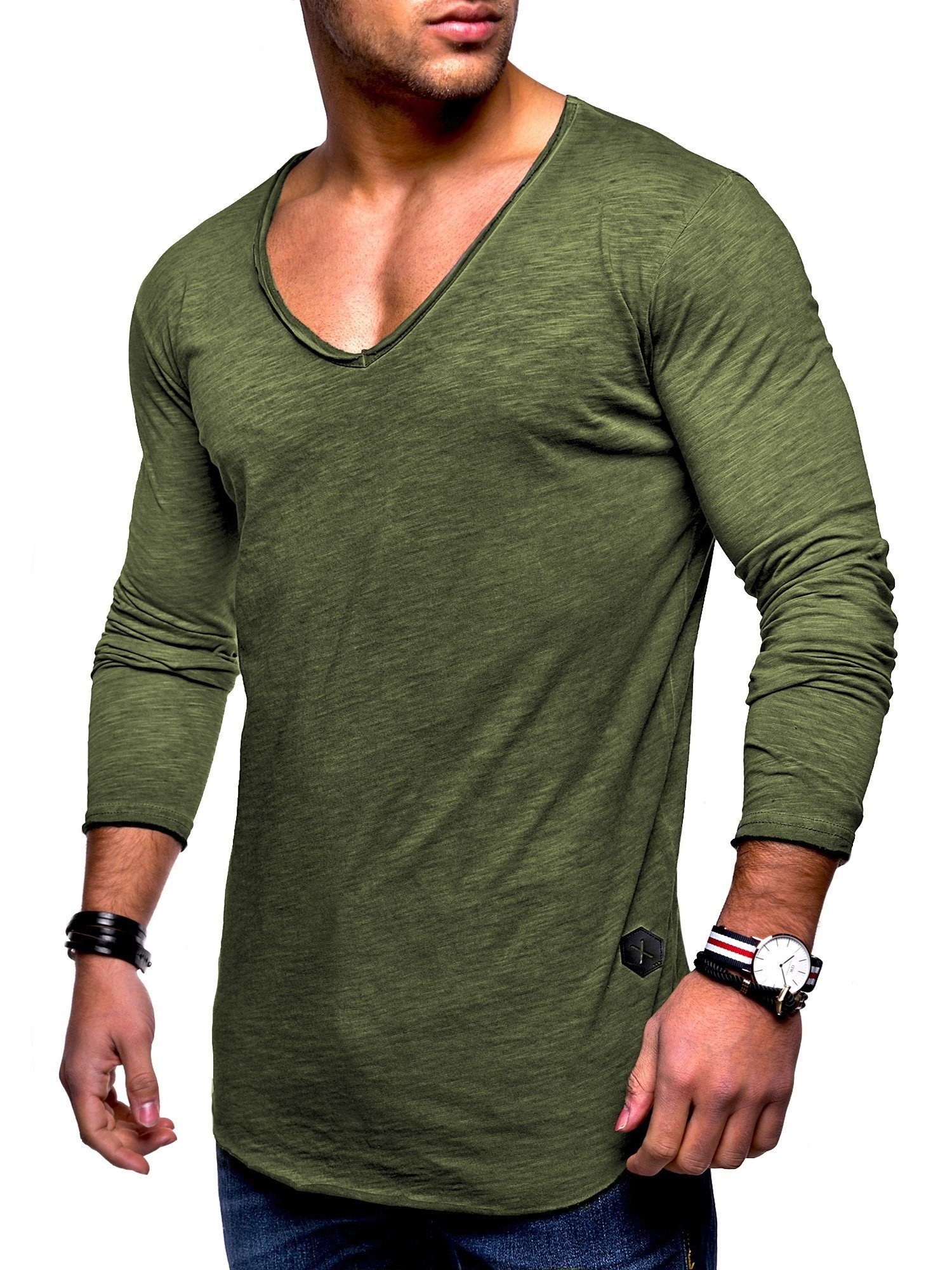 behype Langarmshirt NUKE L/S mit V-Ausschnitt khaki | Shirts
