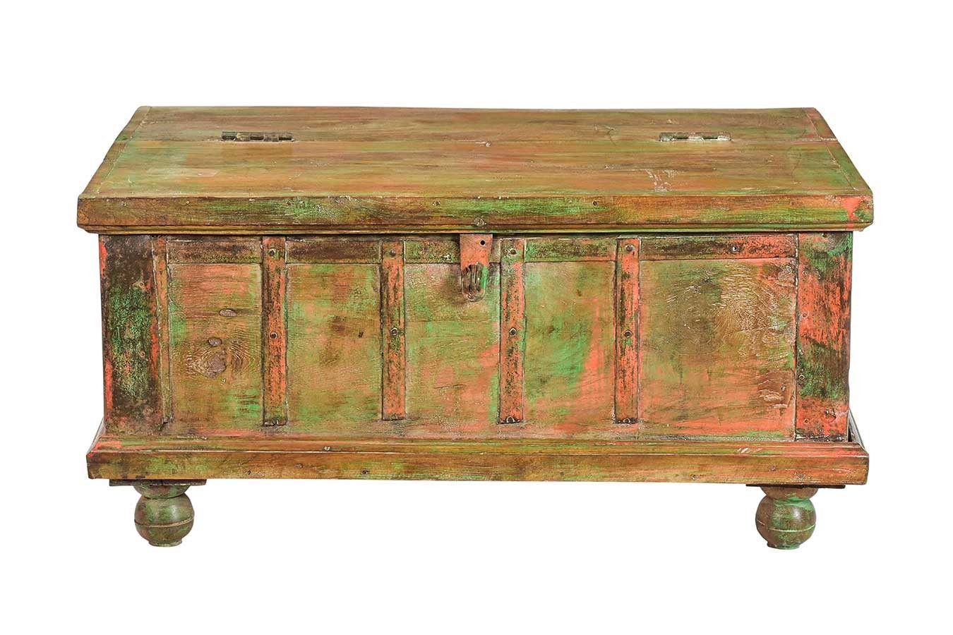 daslagerhaus Truhe Holztruhe Vintage natur mit bunter Restpatina