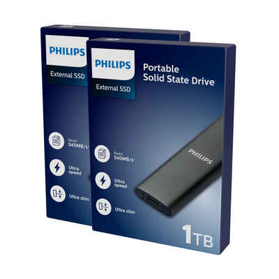 Philips FM01SS030P/20 externe SSD (1TB) 1.8" 540 MB/S Lesegeschwindigkeit, 520 MB/S Schreibgeschwindigkeit, Ultra Speed USB-C 3.2, Aluminium, Space Grey, 2er Pack
