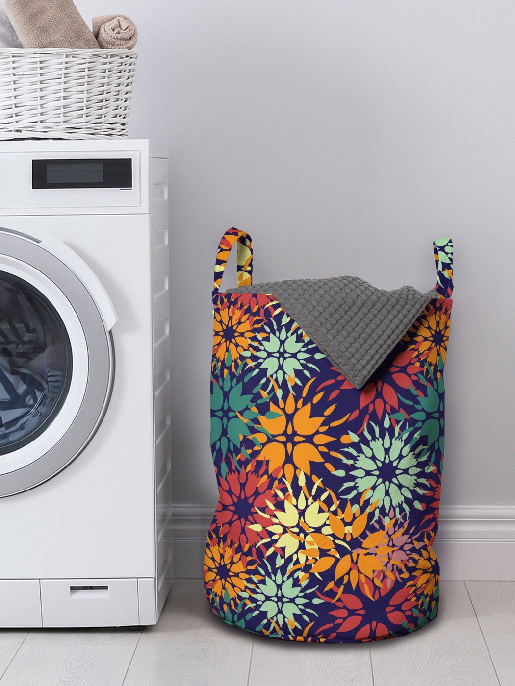 Abakuhaus Wäschesäckchen Wäschekorb mit Griffen Blumen Waschsalons, Design Buntes Blütenblatt für Kordelzugverschluss
