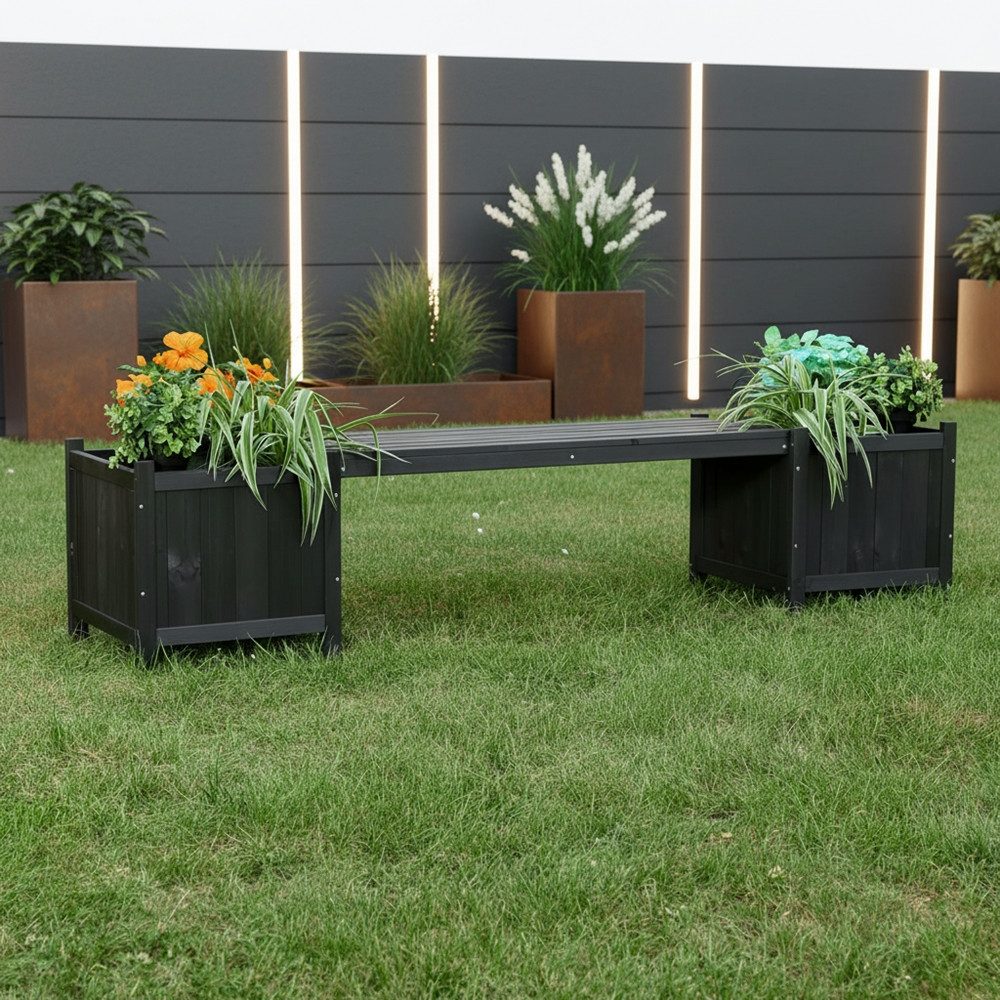 Melko Gartenbank Gartenbank Sitzbank mit 2 Blumenkästen Holz (Stück, Einzelartikel), Imprägniert