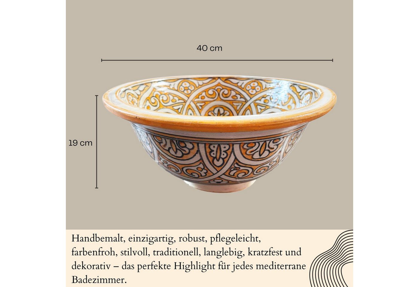 Thumbnail - Marrakesch Orient & Mediterran Interior Aufsatzwaschbecken Marokkanisches Keramik Waschbecken handbemalt Ø 40 cm – Muste...