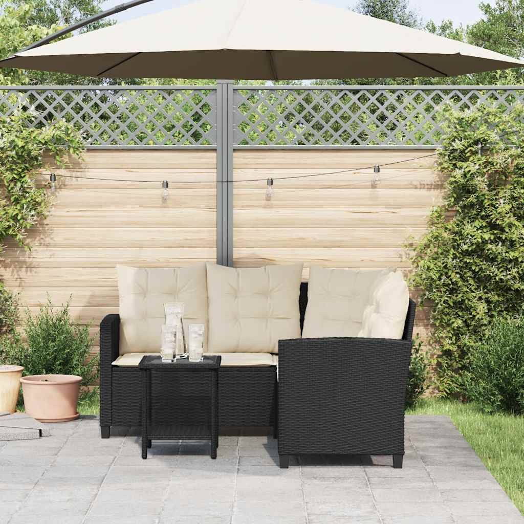 vidaXL Loungesofa Gartensofa in L-Form mit Tisch und Kissen Schwarz Poly Rattan, 1 Teile