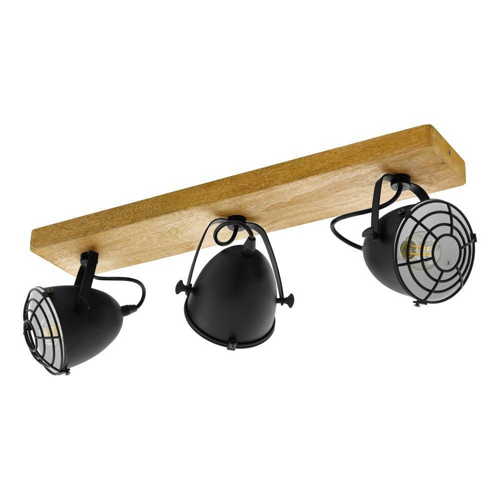 EGLO Deckenspot GATEBECK Strahler, Stahl und Holz, E14, IP20, Wohnzimmerlampe, Lampe, ohne Leuchtmittel, Spot, Wohnzimmer, L59 x B11 x H20,5 cm, natur, schwarz, 3X40W exkl.