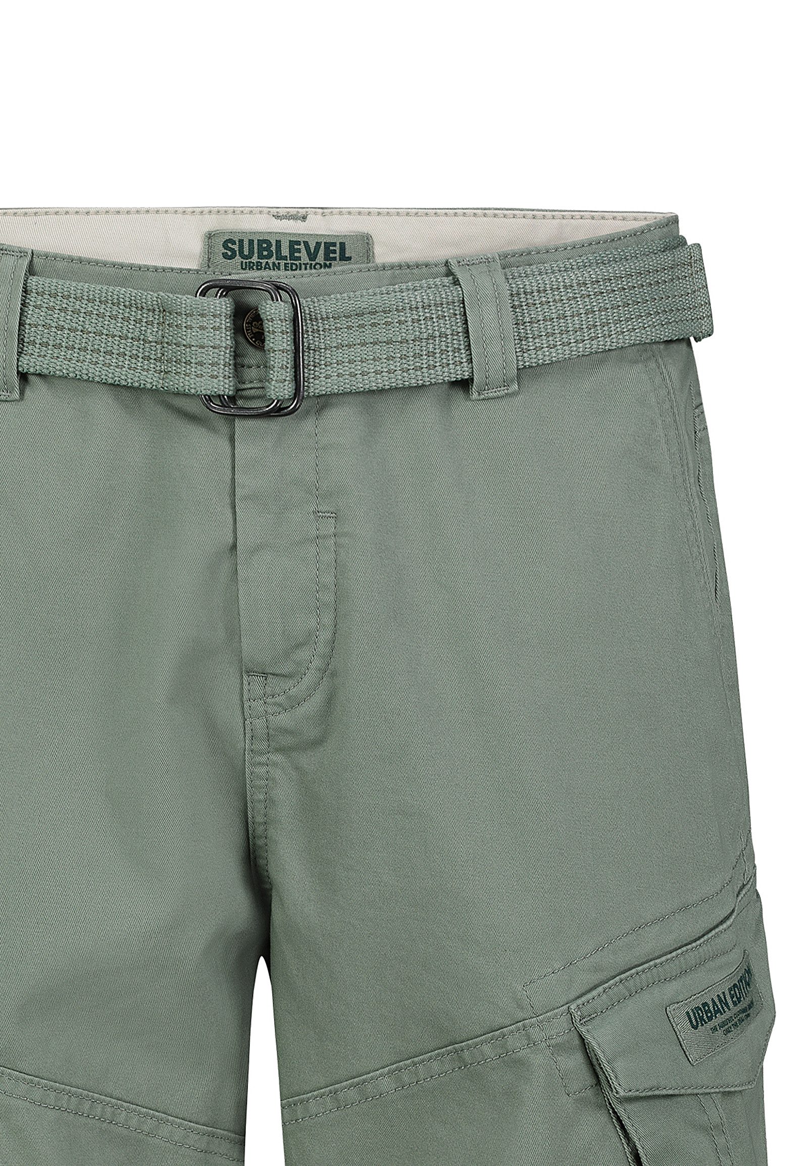 SUBLEVEL Cargoshorts Cargo mit Gürtel und Design Taschen für Herren Baumwolle Regular Fit unifarben atmungsaktiv Reißverschluss