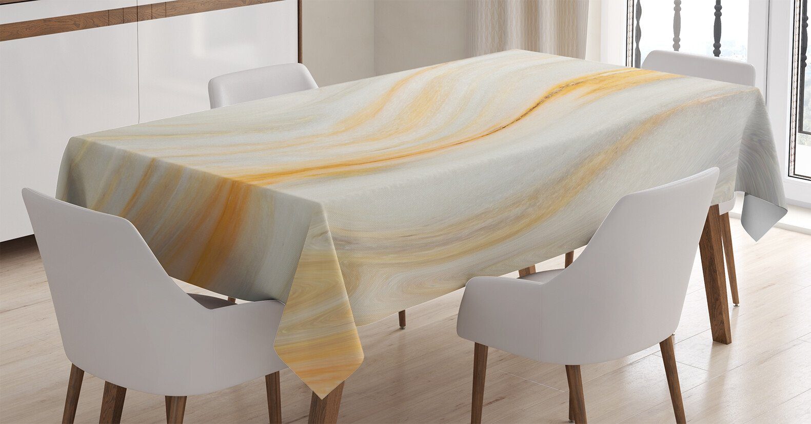 Abakuhaus Tischdecke Farbfest Waschbar Für den Außen Bereich geeignet Klare Farben, Elfenbein-Creme Wellenförmige Marmor-Effekt