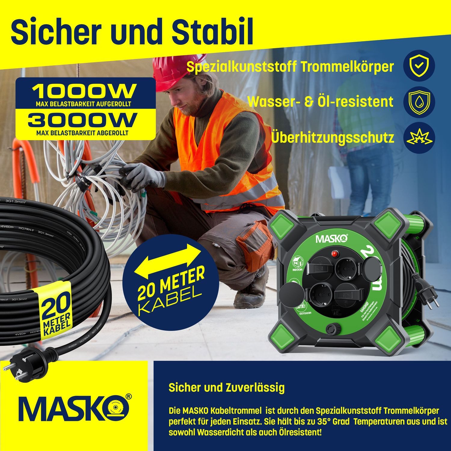 MASKO Kabeltrommel (Kabellänge 20 m), Verlängerungskabel günstig online kaufen