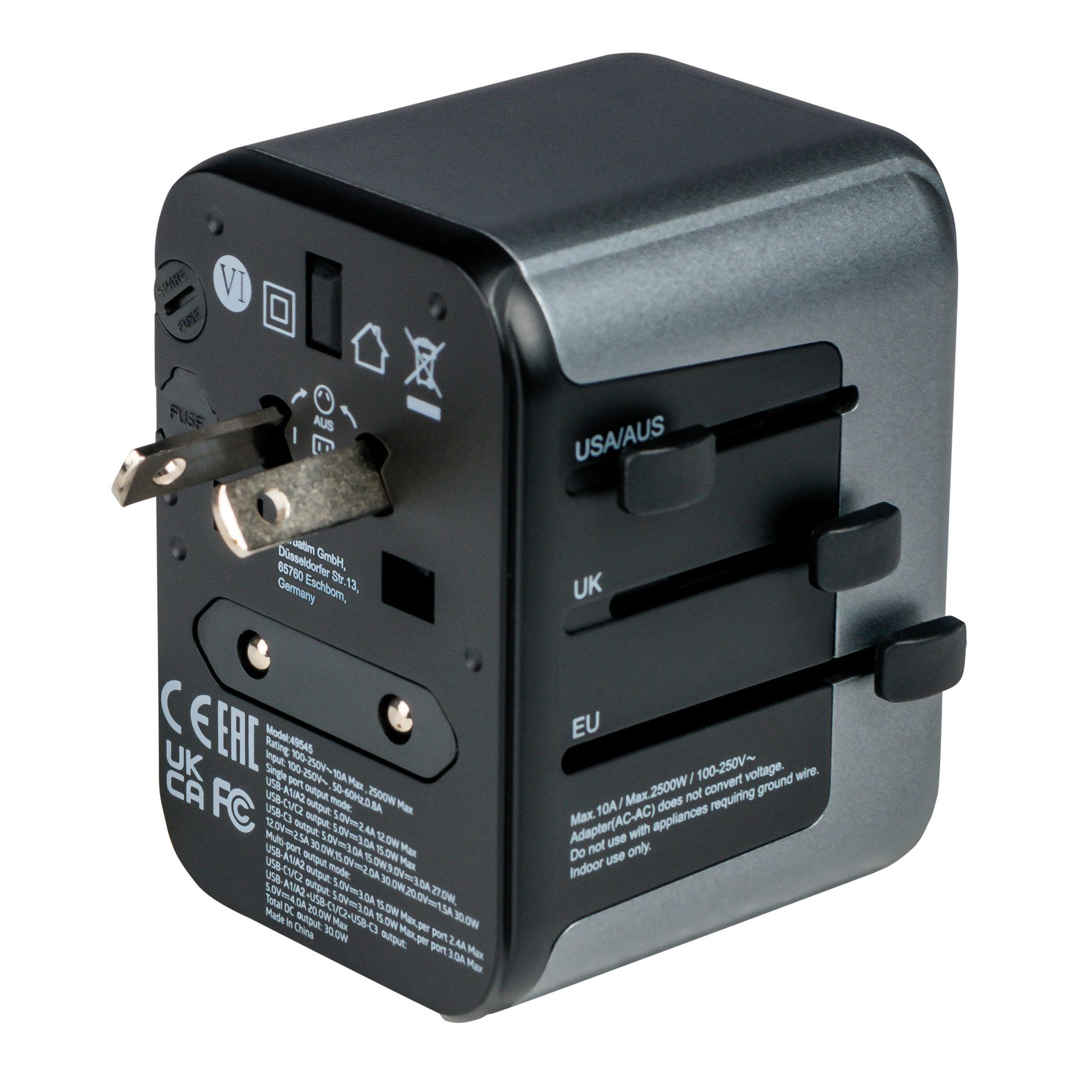 Verbatim VERBATIM Universal-Reise-Adapter UTA-03, 1x Stromstecker, 2x USB-A, 3x Reiseadapter