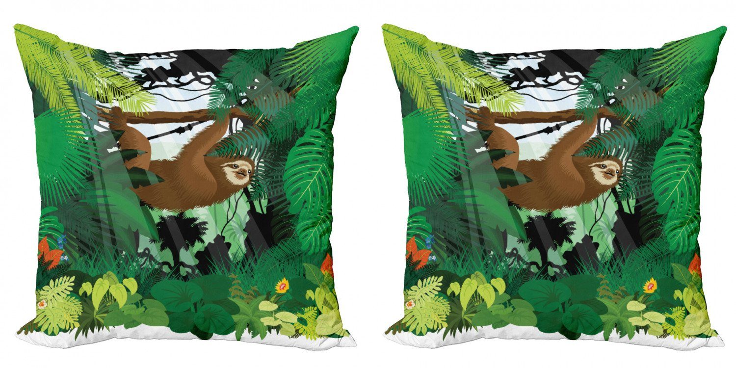 Kissenbezüge Modern Accent Vibrierende Faultier Stück), Digitaldruck, (2 Doppelseitiger Regenwaldpflanzen Abakuhaus