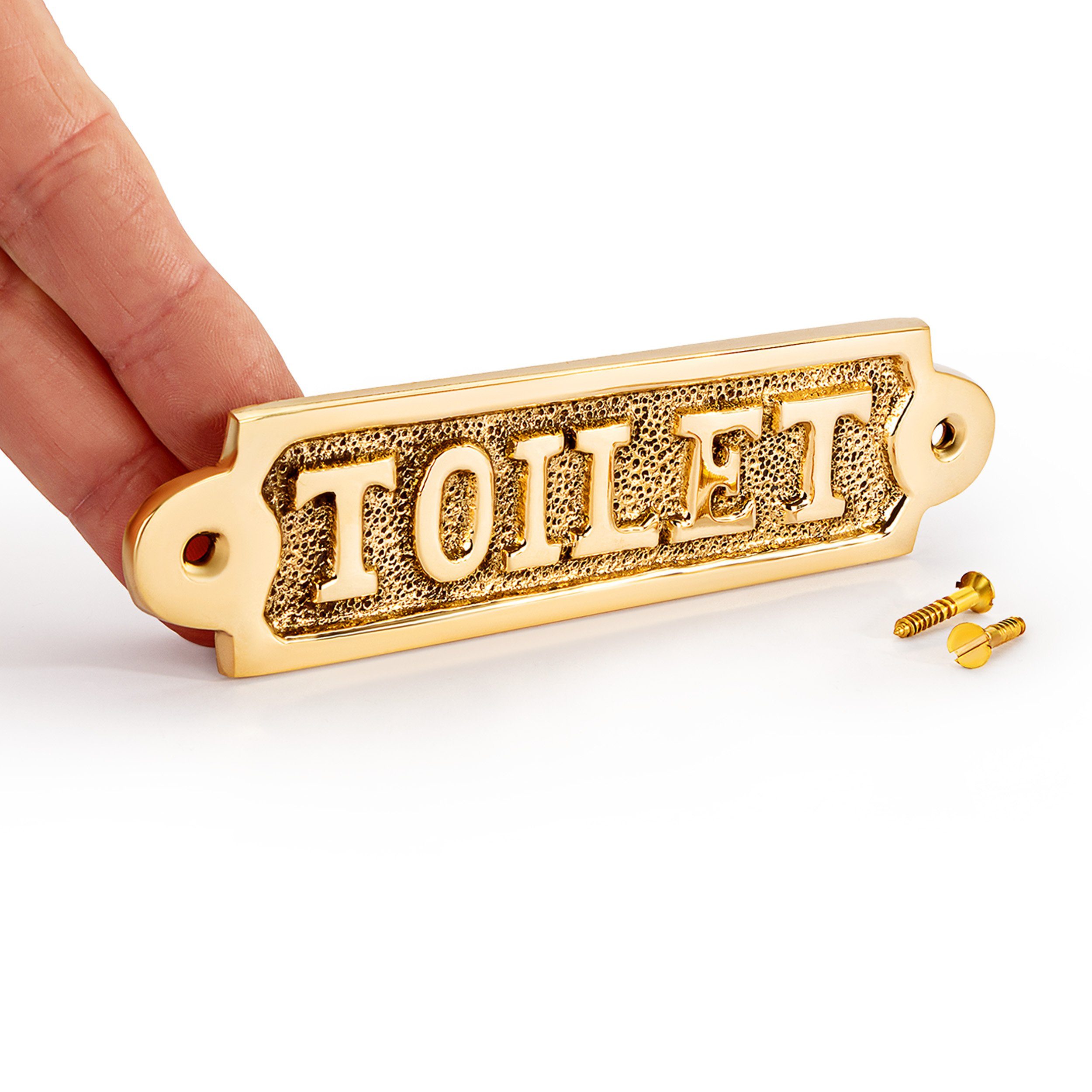Messing Dekofigur aus Toilet Toilettenschild in Germany Türschild Made Dekoration, WC gold 14x4cm NKlaus