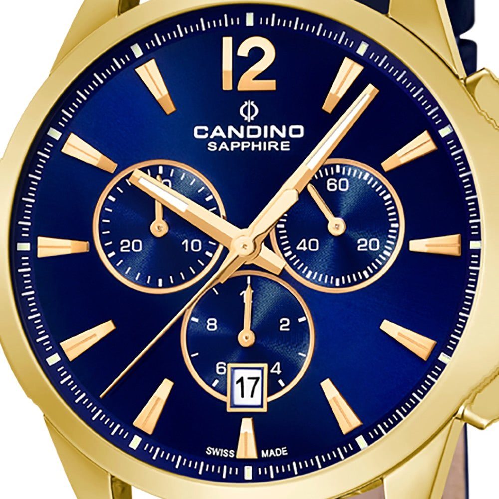 Candino Quarzuhr Candino Armbanduhr rund, Sport Herrenuhr Herren Edelstahlarmband C4518/F, blau