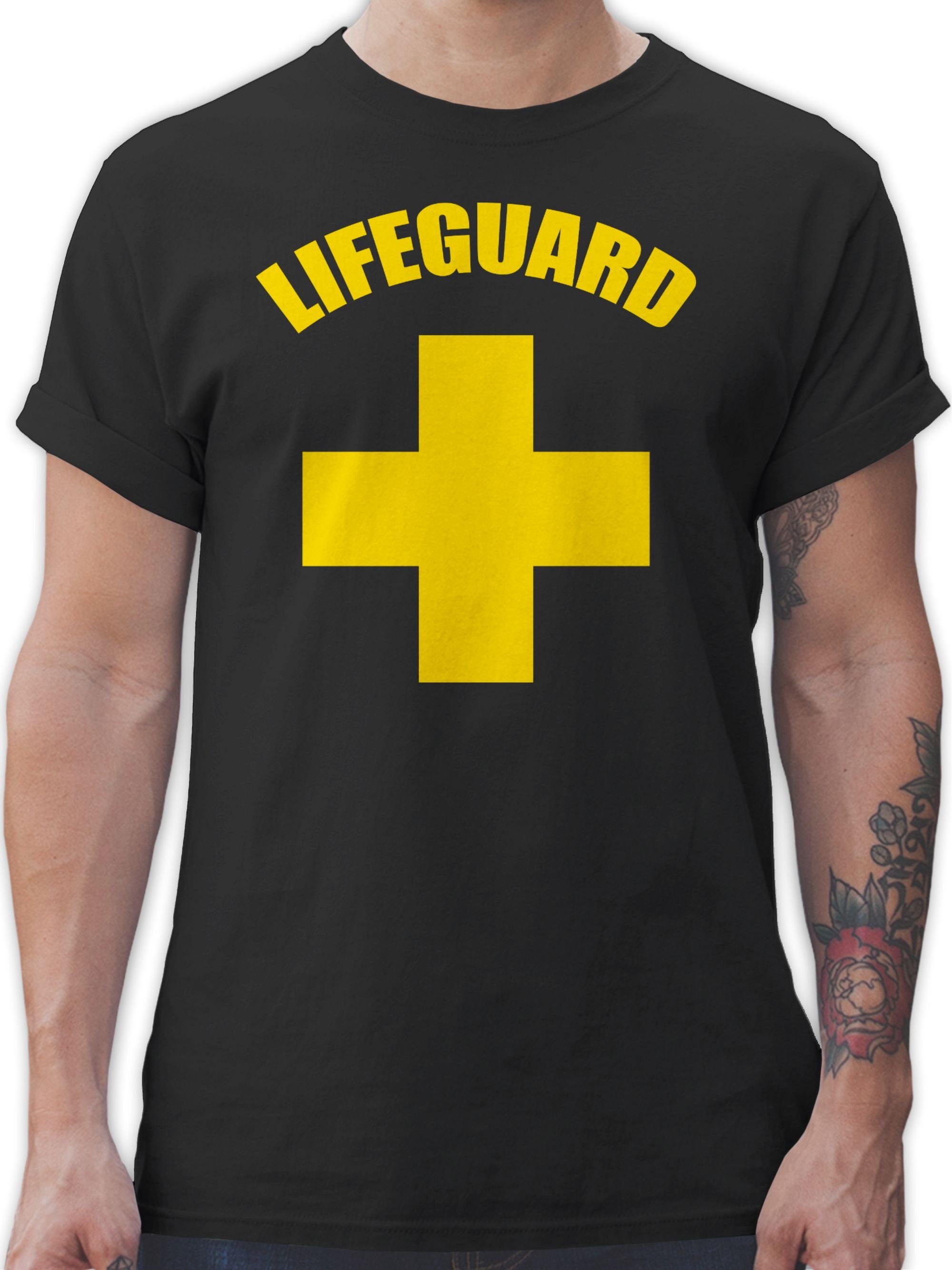 Shirtracer T-Shirt Lifeguard Outfit Wasserrettung 3 Schwarz Karneval Rettungsschwimmer Baywatch