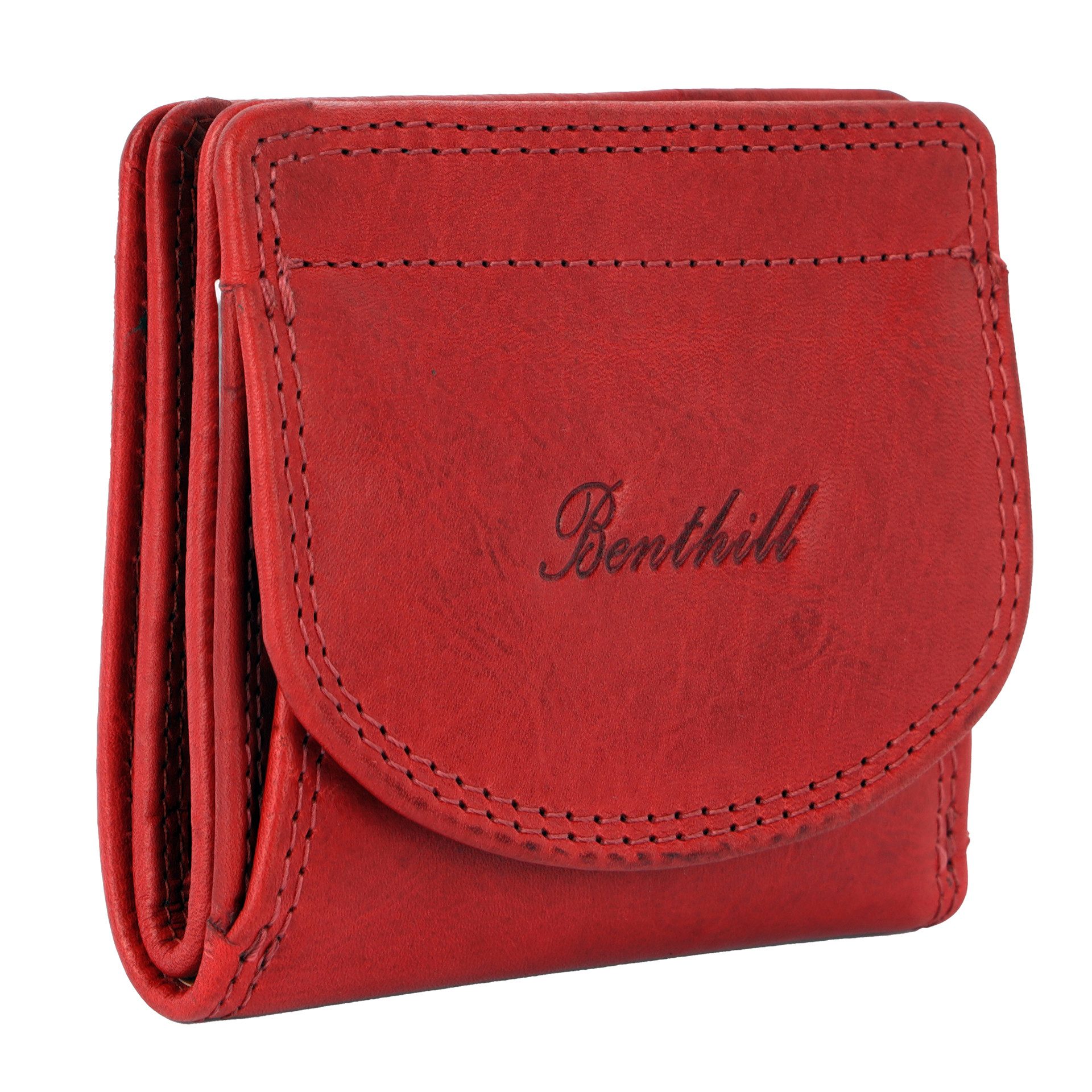 Benthill Geldbörse Klein Echt Leder Wiener Schachtel Portemonnaie Minibörse RFID Schutz, RFID-Schutz Kartenfächer Münzfach Reißverschlussfach