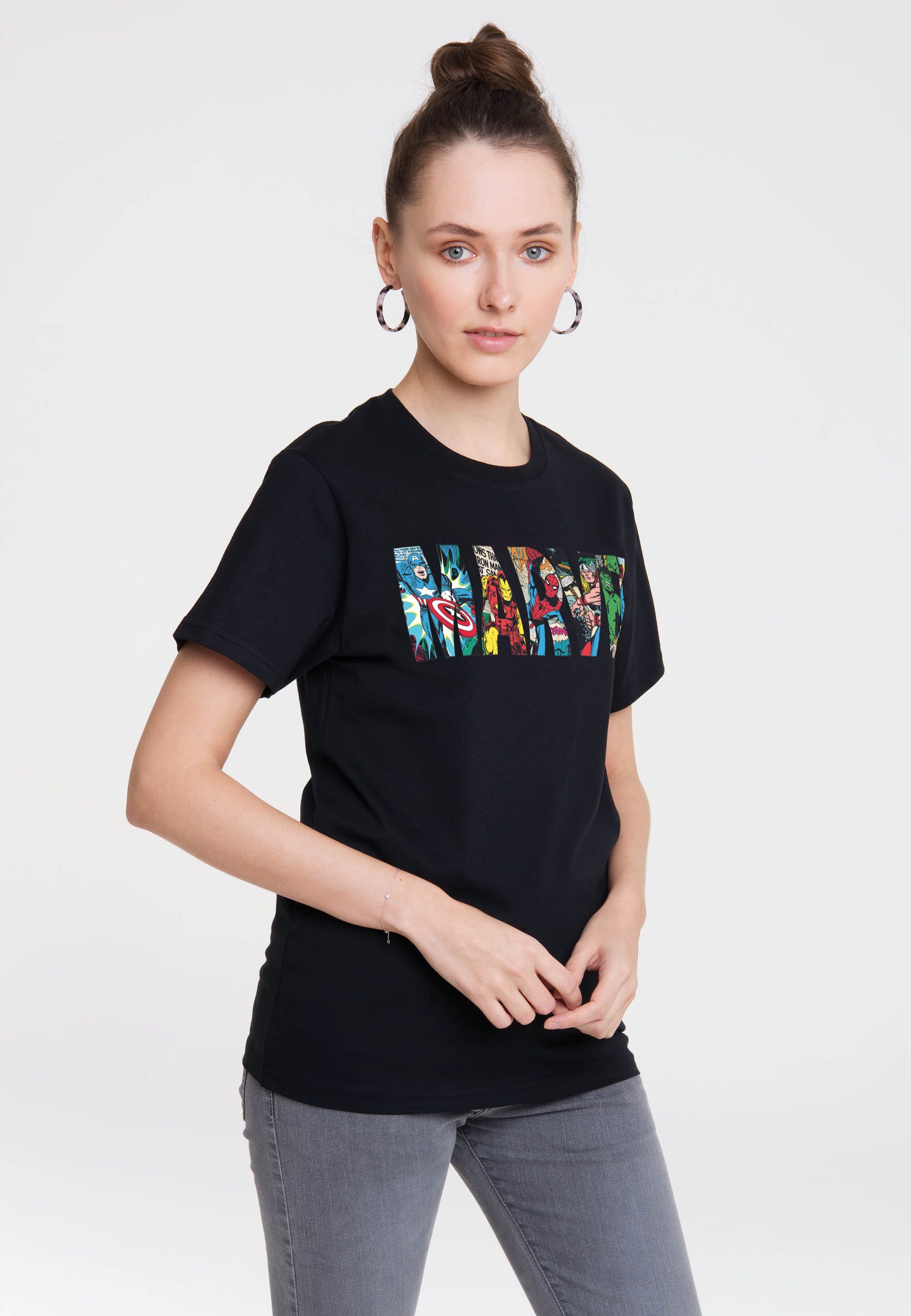 LOGOSHIRT T-Shirt Marvel Comic Colour Logo mit coolem Print, Trendiges T- Shirt für Damen von Logoshirt