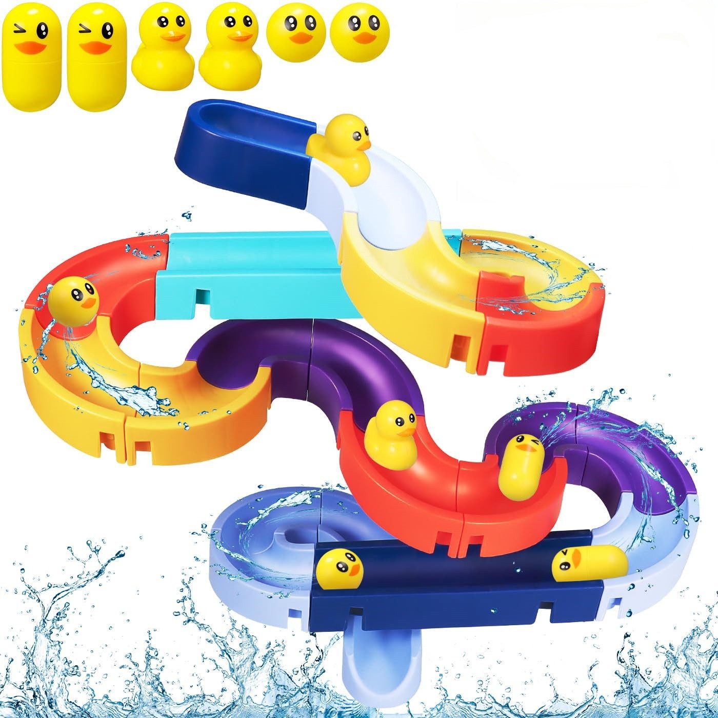 FOUORTUNATE-BEE Badespielzeug Badebahn Kugelspielzeug 34-teilig – Badewannen Spielset, Kinder Badespielzeug mit Saugnäpfen für Mädchen & Jungen