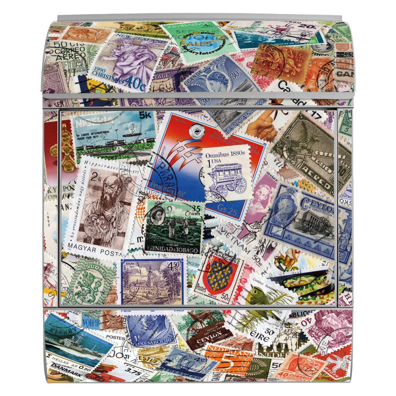 banjado x 14cm Briefmarken silberfarben (Wandbriefkasten Stahl pulverbeschichtet, Zeitungsfach), x witterungsbeständig, 39 Wandbriefkasten mit 47