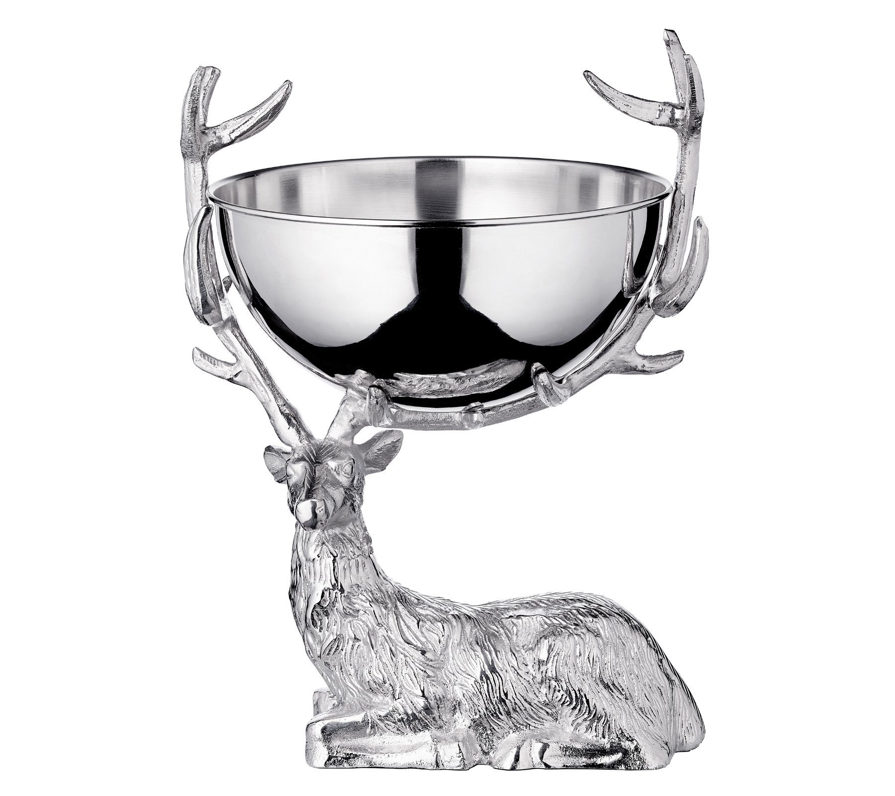 EDZARD Servierschale Hirsch, Aluminium, Silber-Optik, Hirsch-Motiv, Schale abnehmbar, vernickelt, Ø 32 cm
