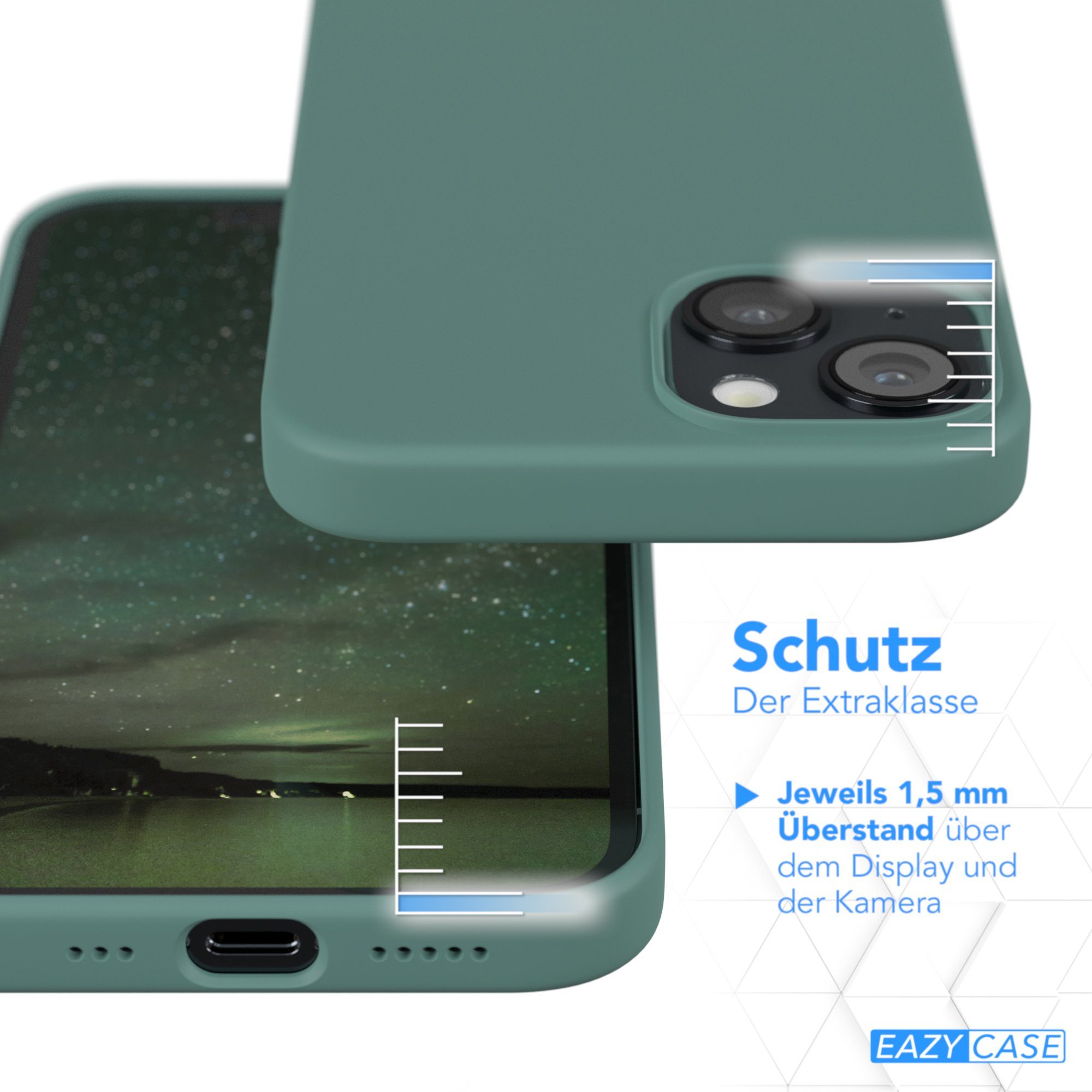 EAZY CASE Handyhülle Premium Silikon Case für Apple iPhone 14 6,1 Zoll, Schutzhülle mit Kameraschutz Back Cover Bumper Case Case Dunkelgrün – Bild 3 von 5