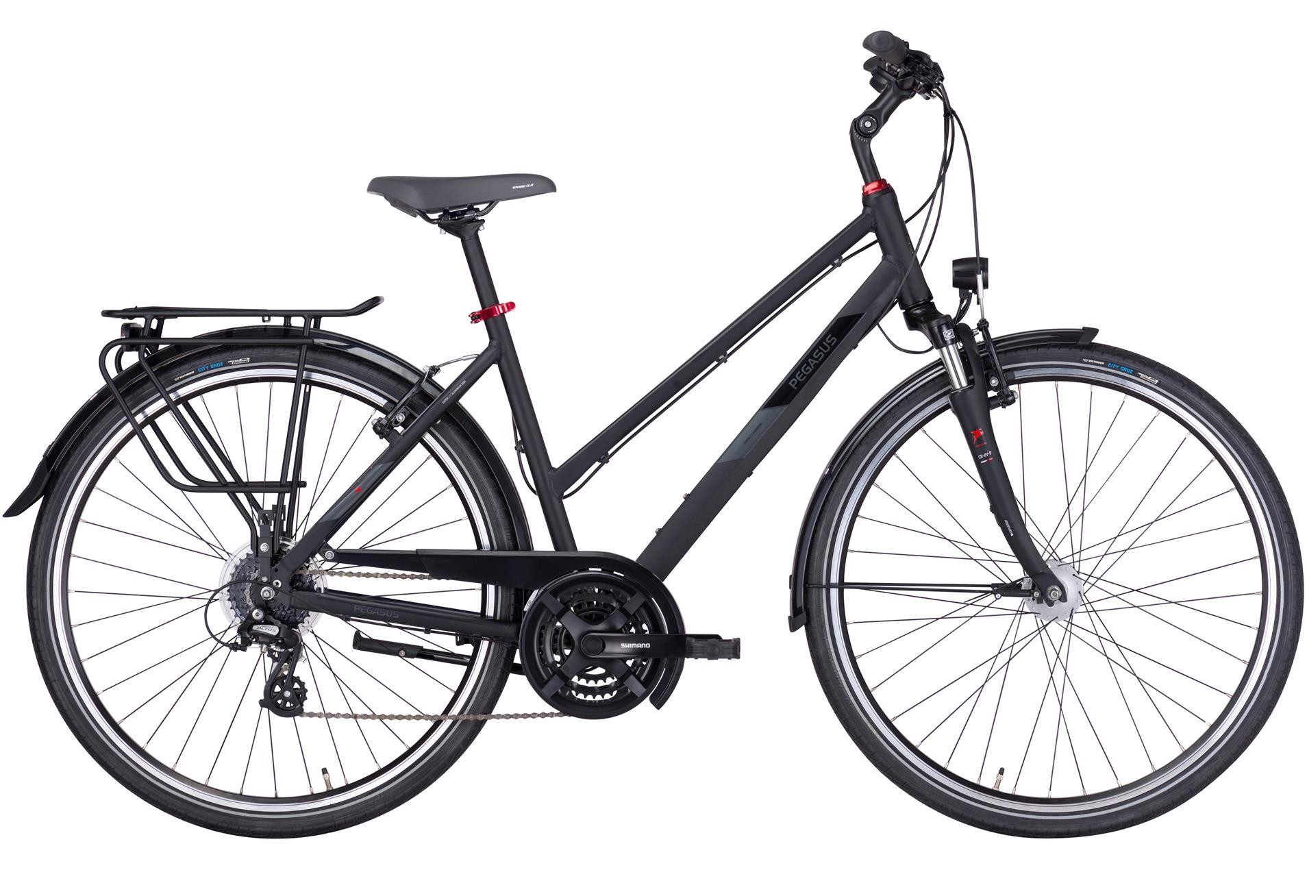 Pegasus Trekkingrad Pegasus Solero SL 24 Damen Trapez schwarz 2024/2025, 24 Gang Shimano Altus RD-M310, Kettenschaltung