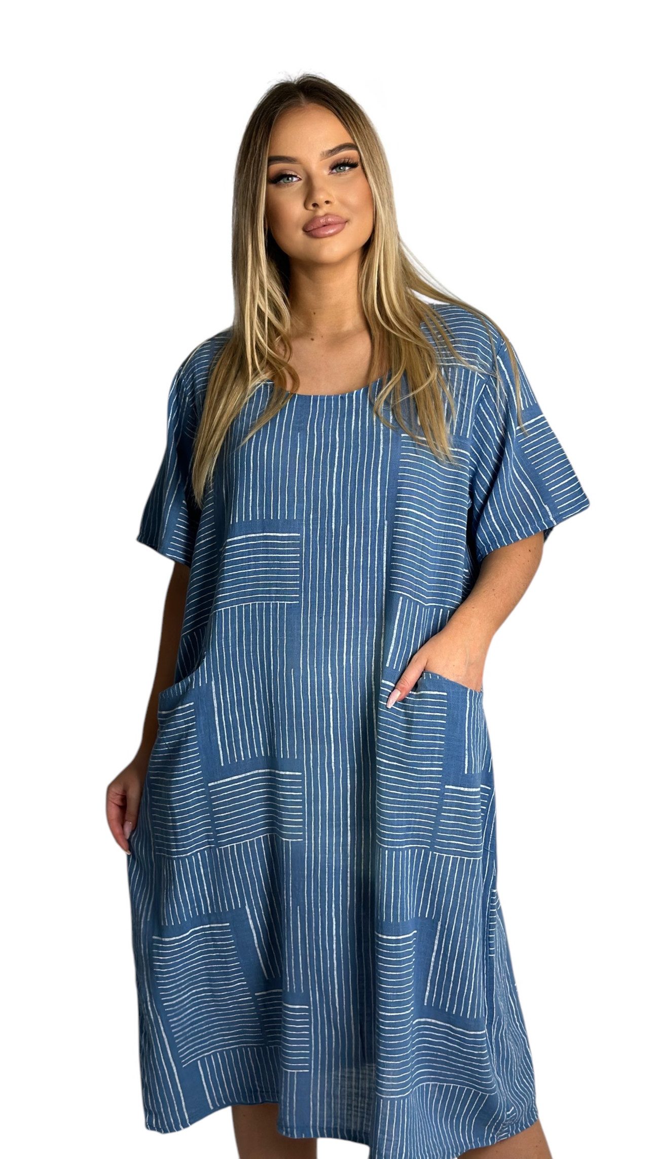 Sommerkleid Baumwollkleid 100 % Baumwolle Casual Shirtkleid Strandkleid M.377