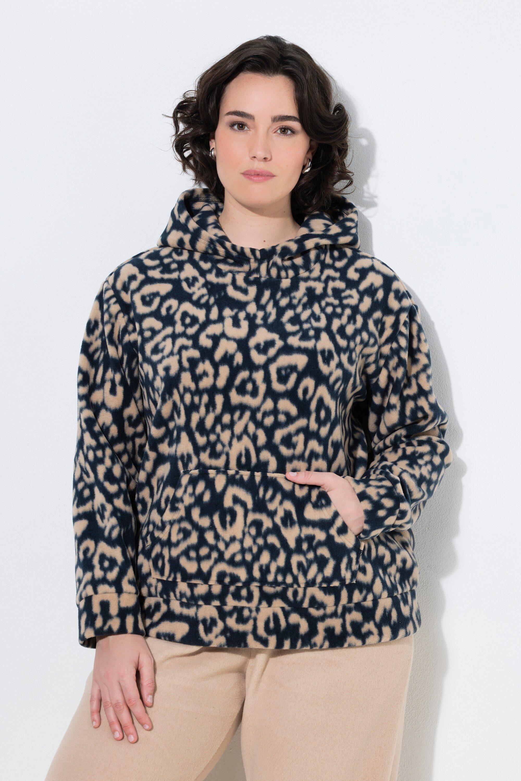 Ulla Popken Hoodie Fleece-Hoodie Leomuster Kapuze Langarm