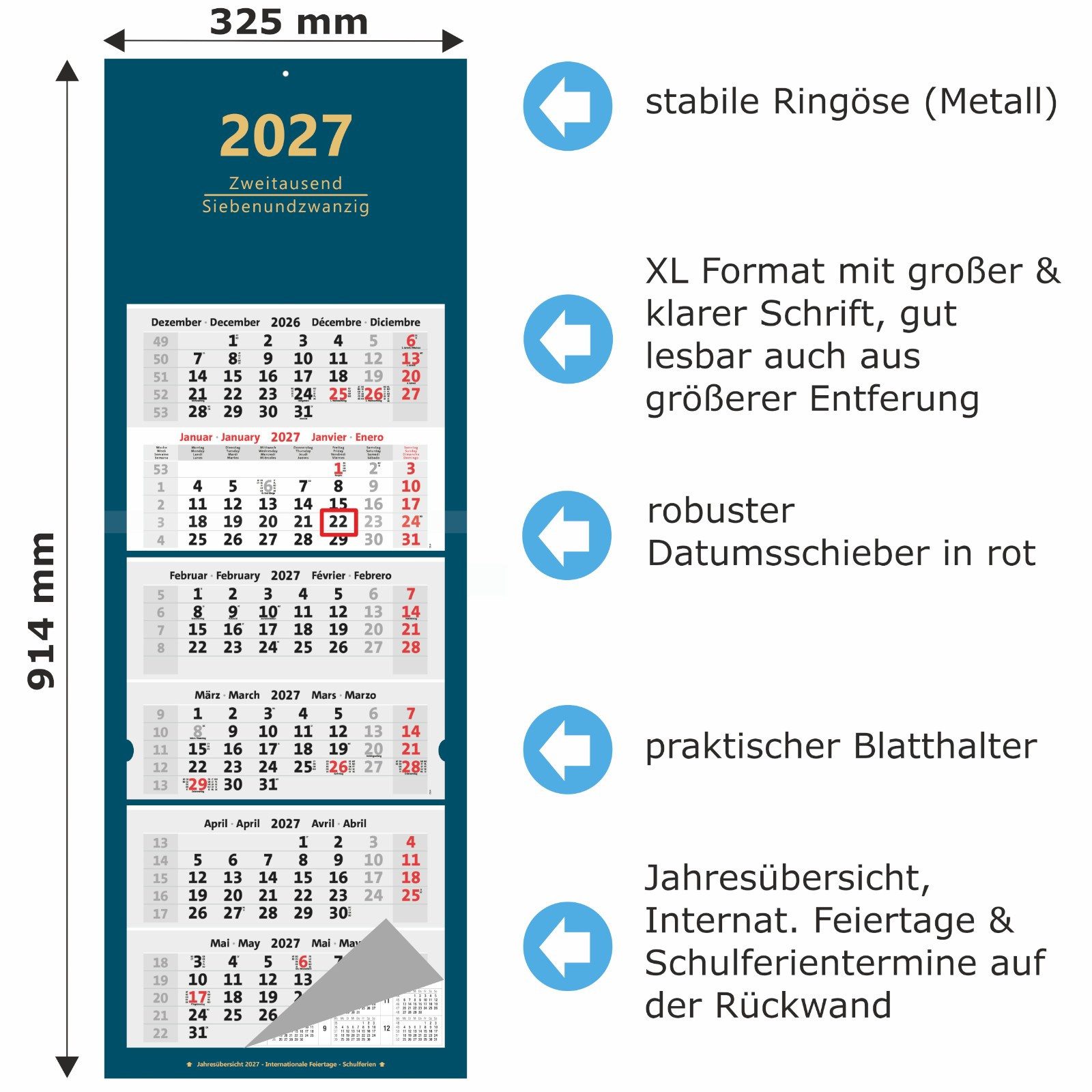 Anschütz Wandkalender 6-Monatskalender 2027 blau
