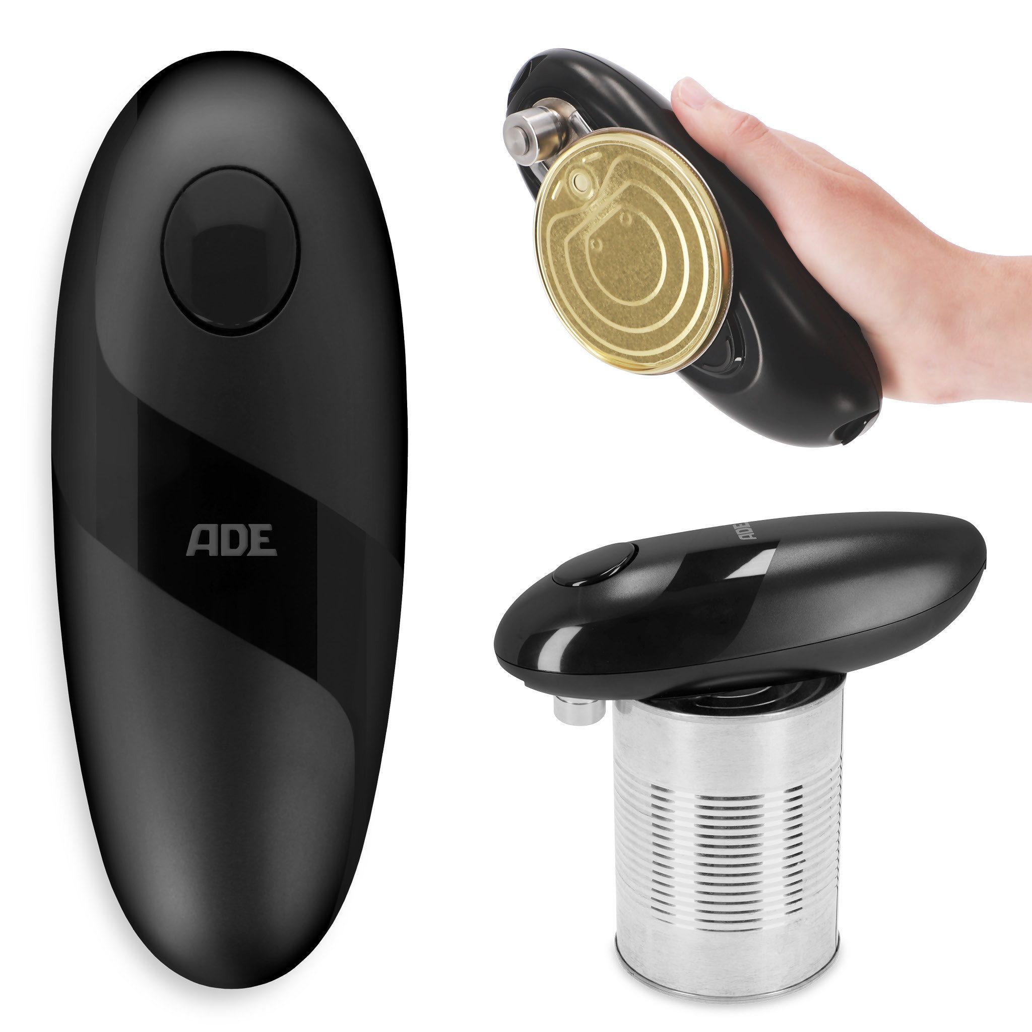 ADE Elektrischer Dosenöffner, praktischer Deckelöffner mit Magnet und Haken, perfekt für Senioren, einhändige Bedienung, ohne scharfe Kanten