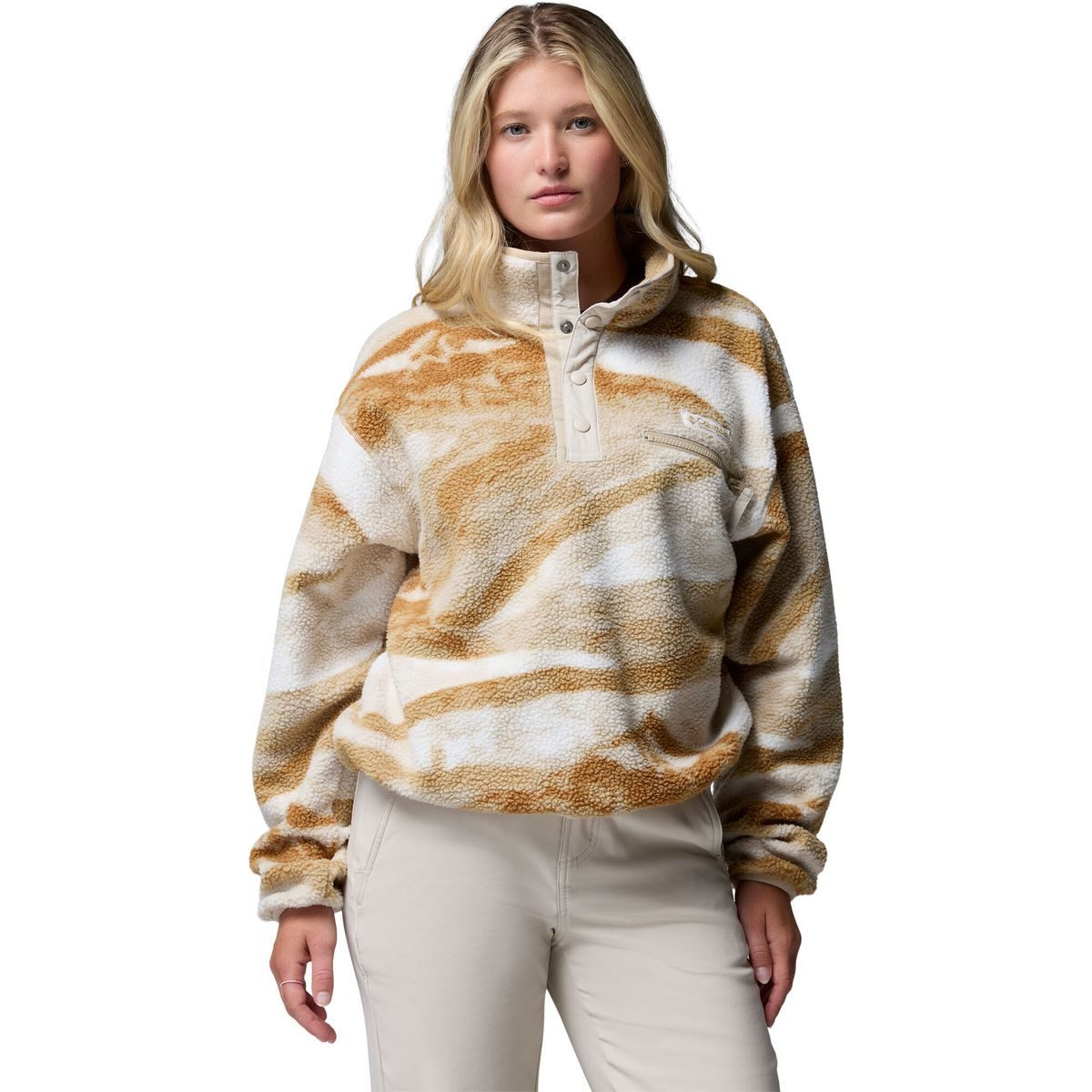 Columbia Fleecejacke Women's Helvetia II Cropped Sherpa Half Snap Printed Fleece Kuscheliges Damen-Fleece mit verstellbarem Saum, Bündchen und