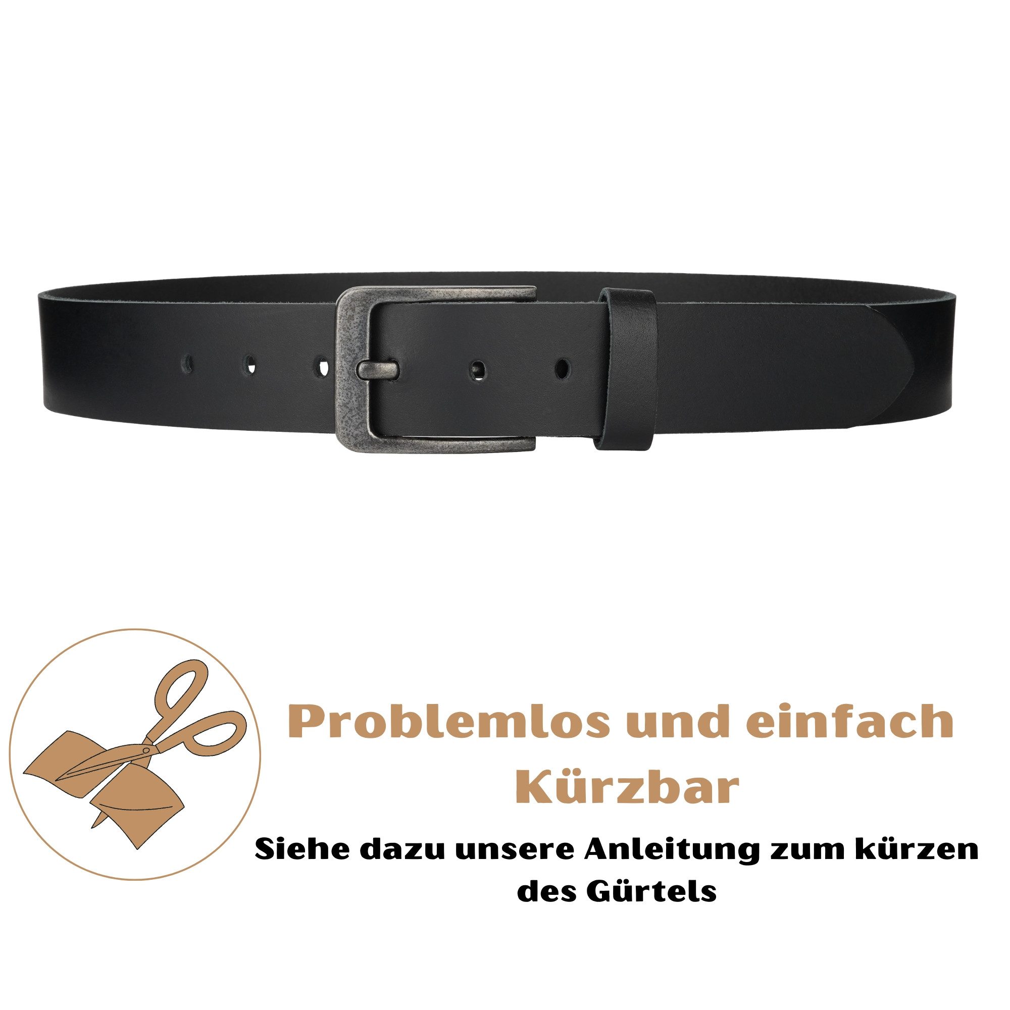 Manza Ledergürtel Gürtel Ledergürtel 4cm breit Echt Leder Jeansgürtel Unisex Kürzbar – Bild 4 von 5