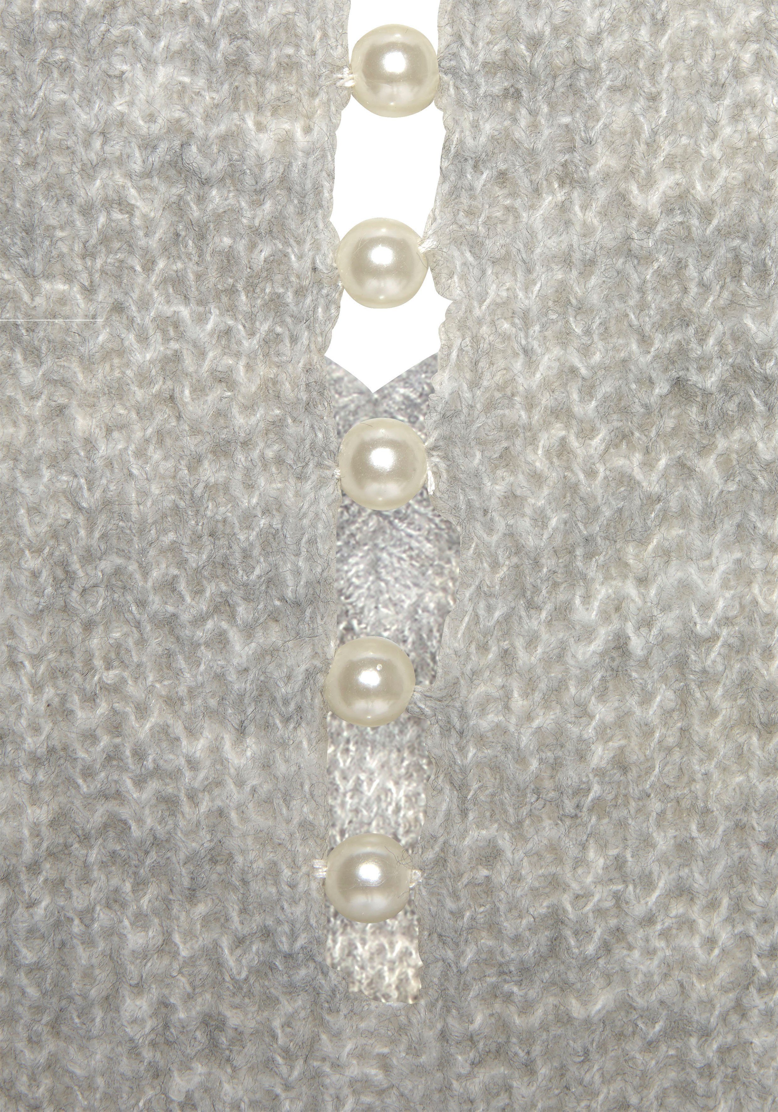 V-Ausschnitt-Pullover mit Rücken im LASCANA Zierperlen grau-meliert